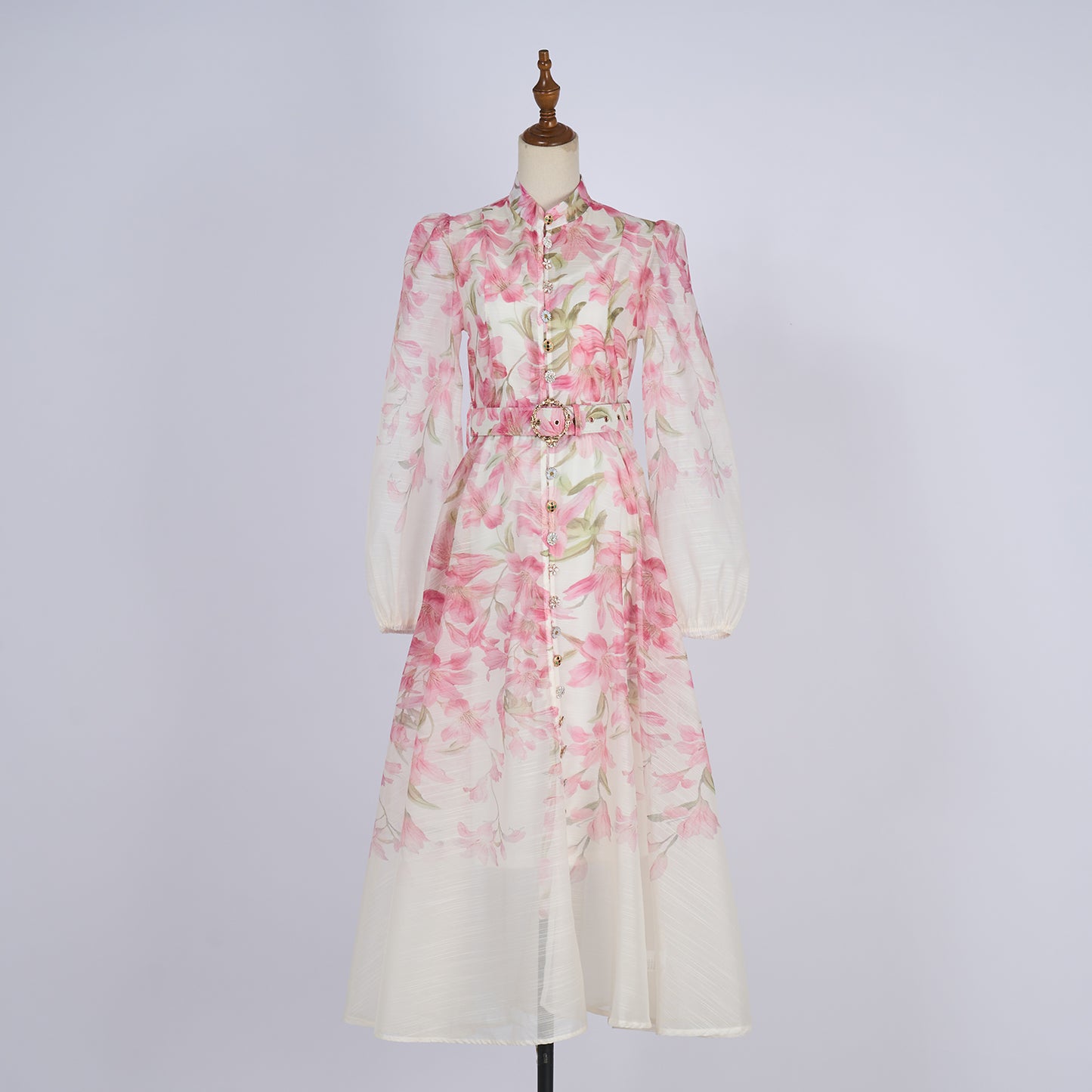 Vacation Style Patterned Buttoned Dress