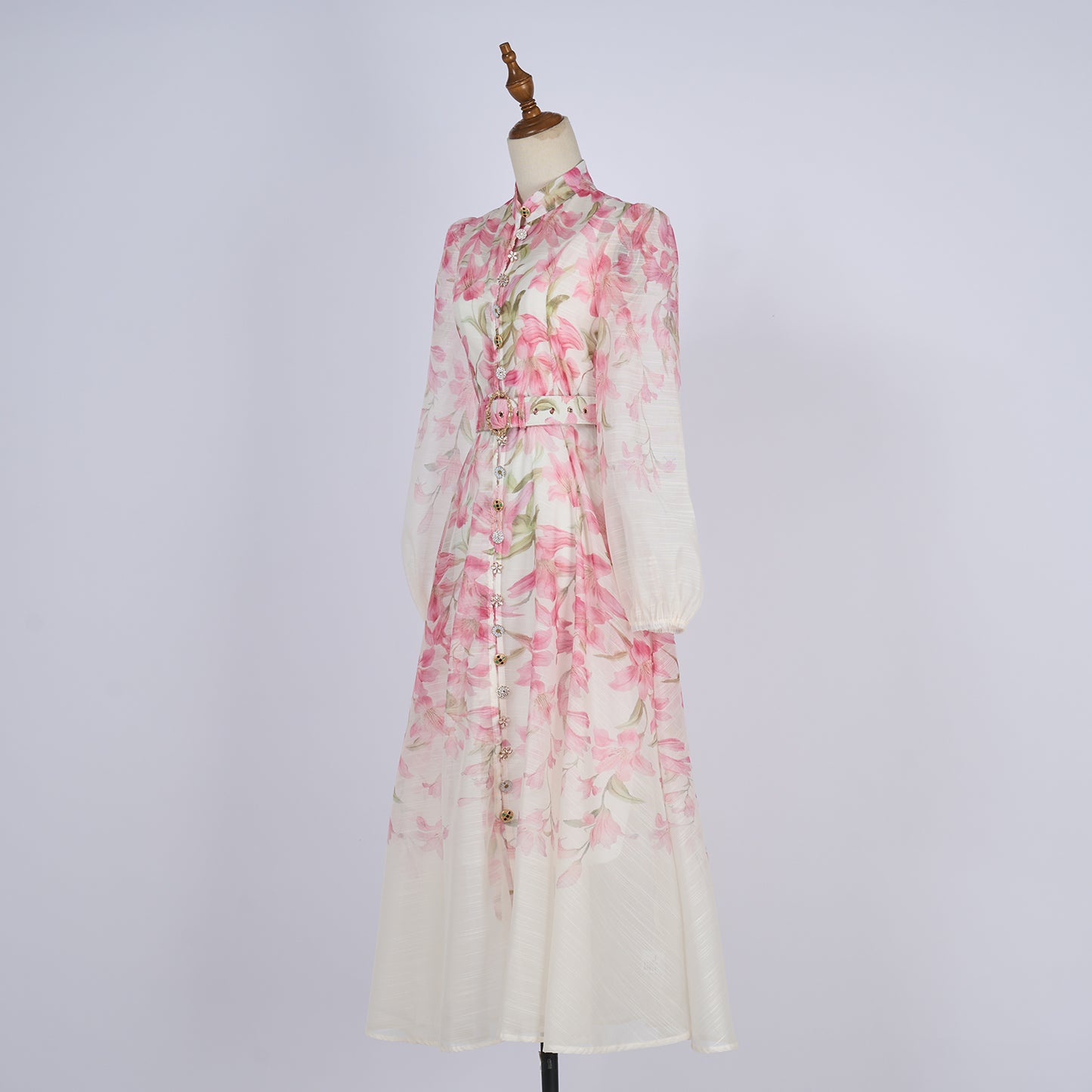 Vacation Style Patterned Buttoned Dress