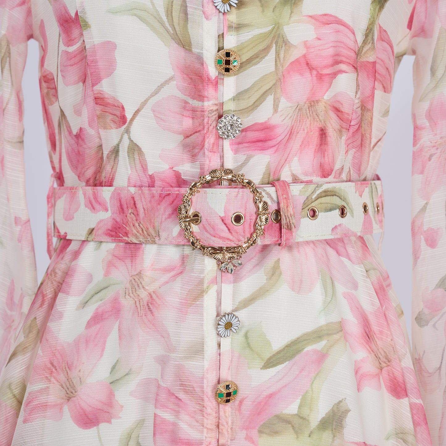 Vacation Style Patterned Buttoned Dress