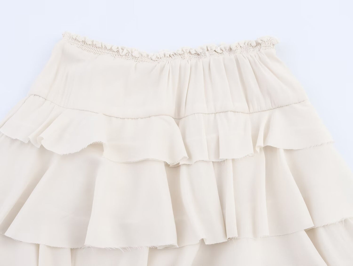 Ivory Tiered Mid Waist Midi Skirt