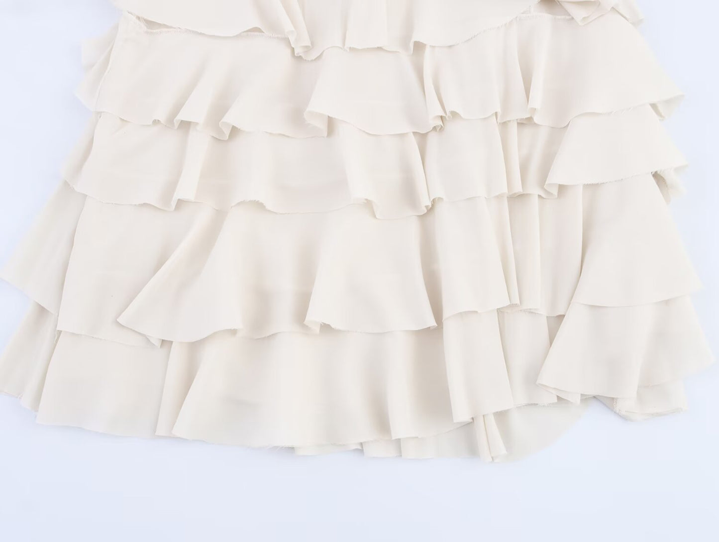 Ivory Tiered Mid Waist Midi Skirt