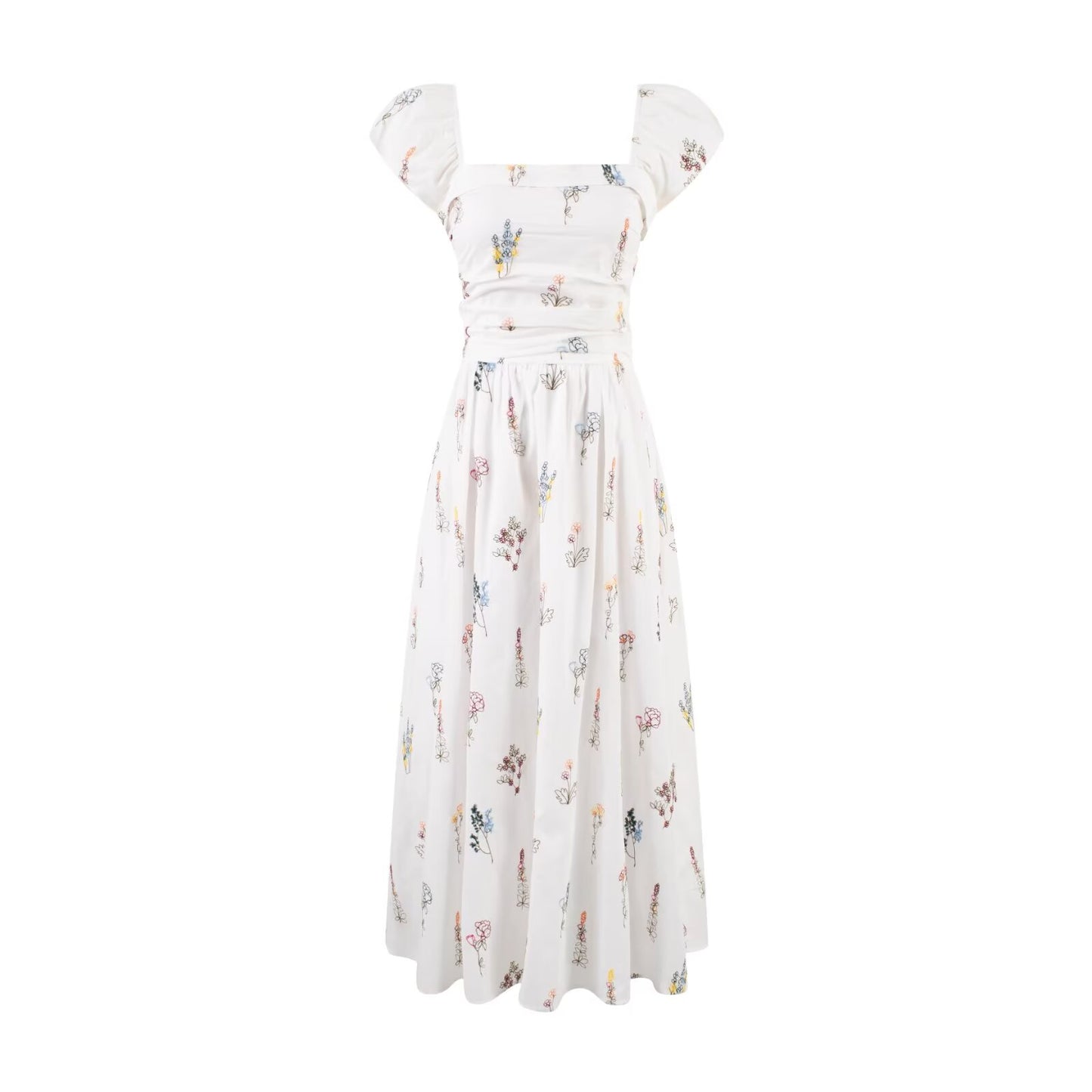 Embroidered Puff Sleeve Dress