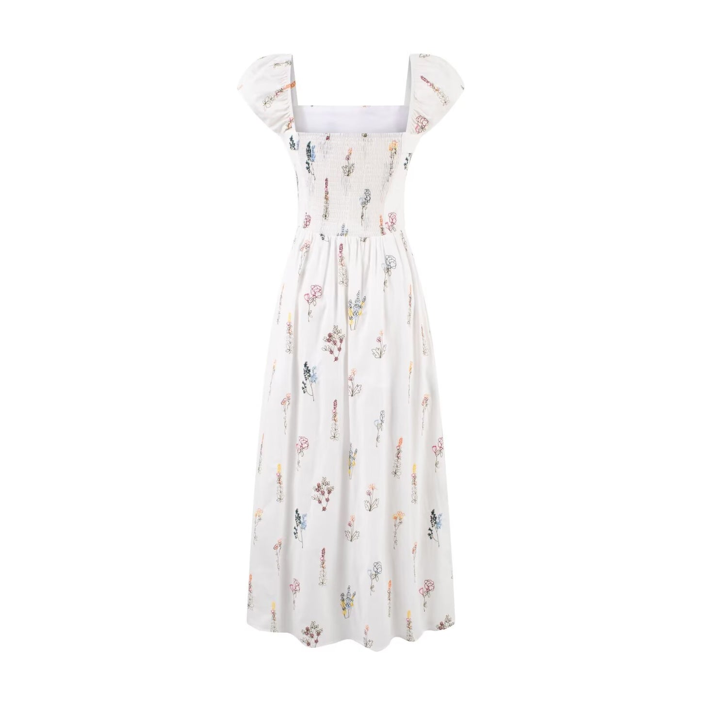 Embroidered Puff Sleeve Dress