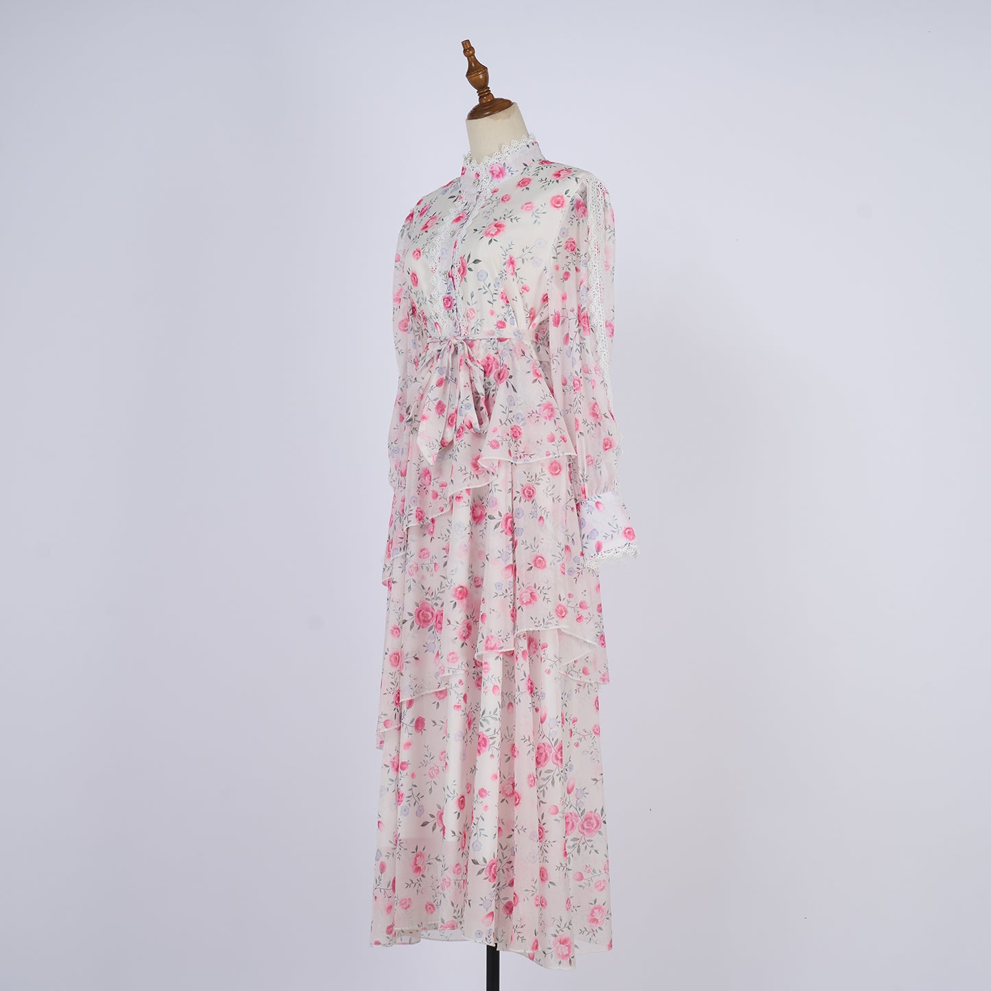 Long Sleeve Printed Buttons Of The Belt Dress