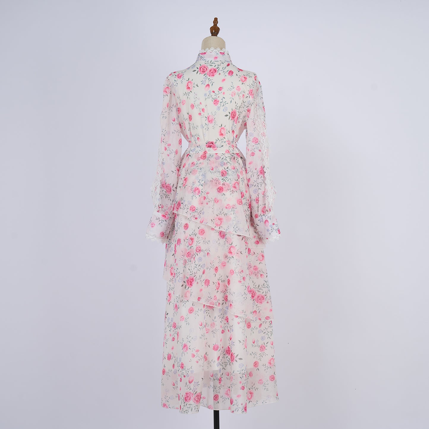Long Sleeve Printed Buttons Of The Belt Dress