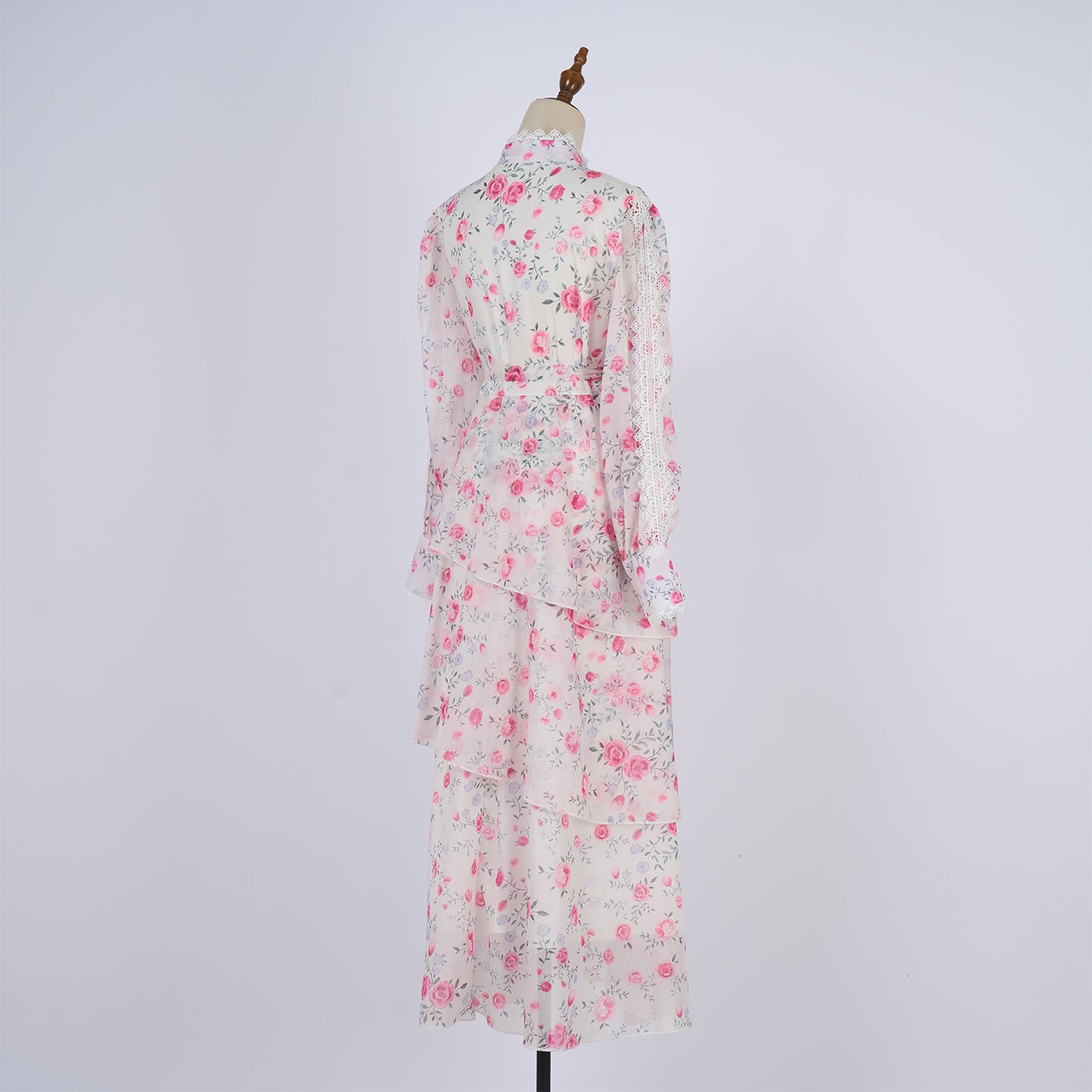 Long Sleeve Printed Buttons Of The Belt Dress