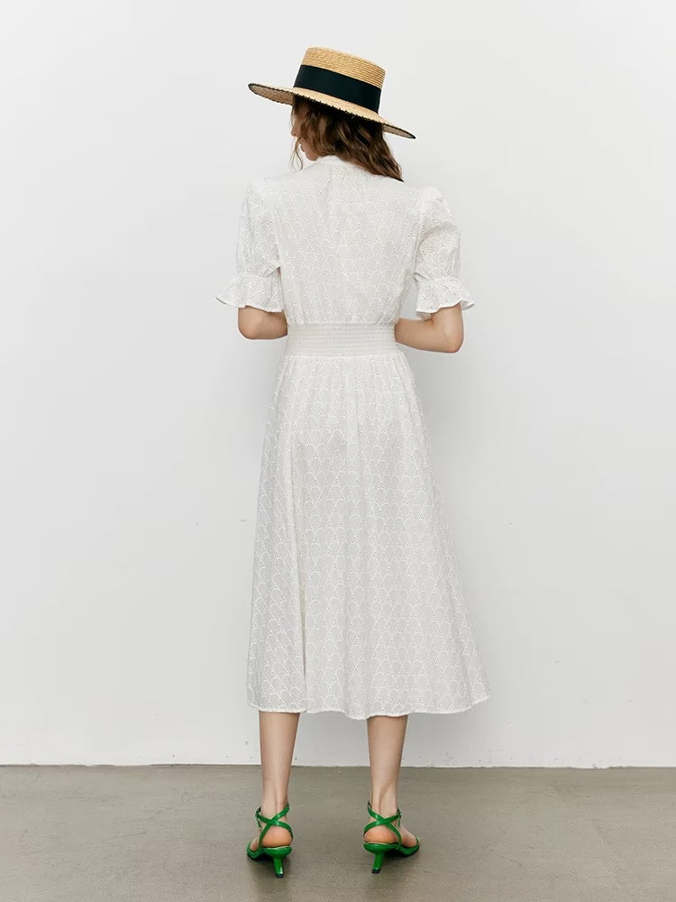 Embroidered Short Sleeve Midi Dress