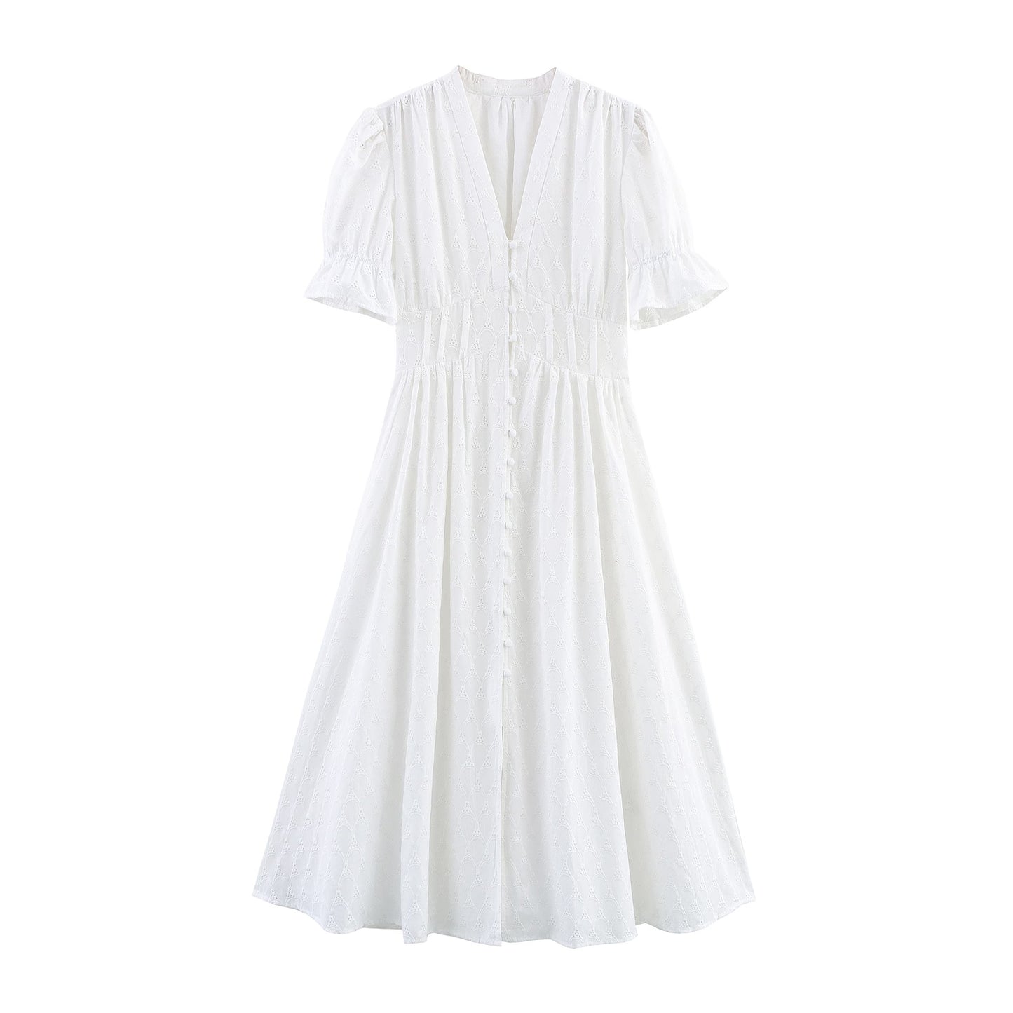 Embroidered Short Sleeve Midi Dress