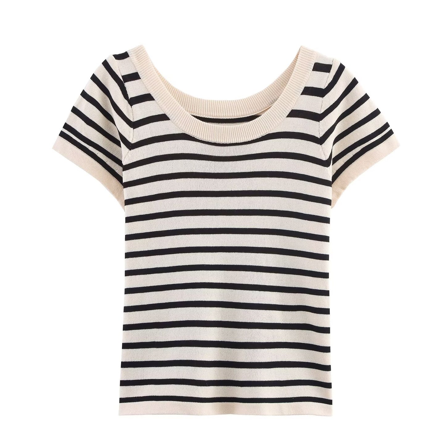 Stylish Simple round neck Striped knitted Top