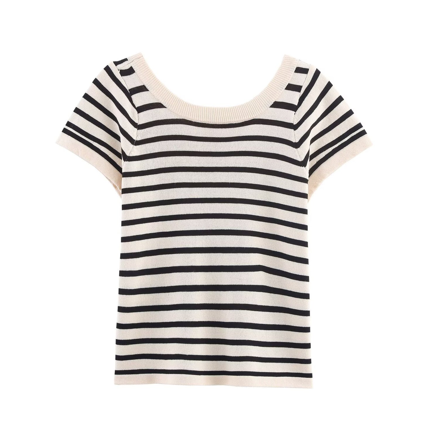 Stylish Simple round neck Striped knitted Top