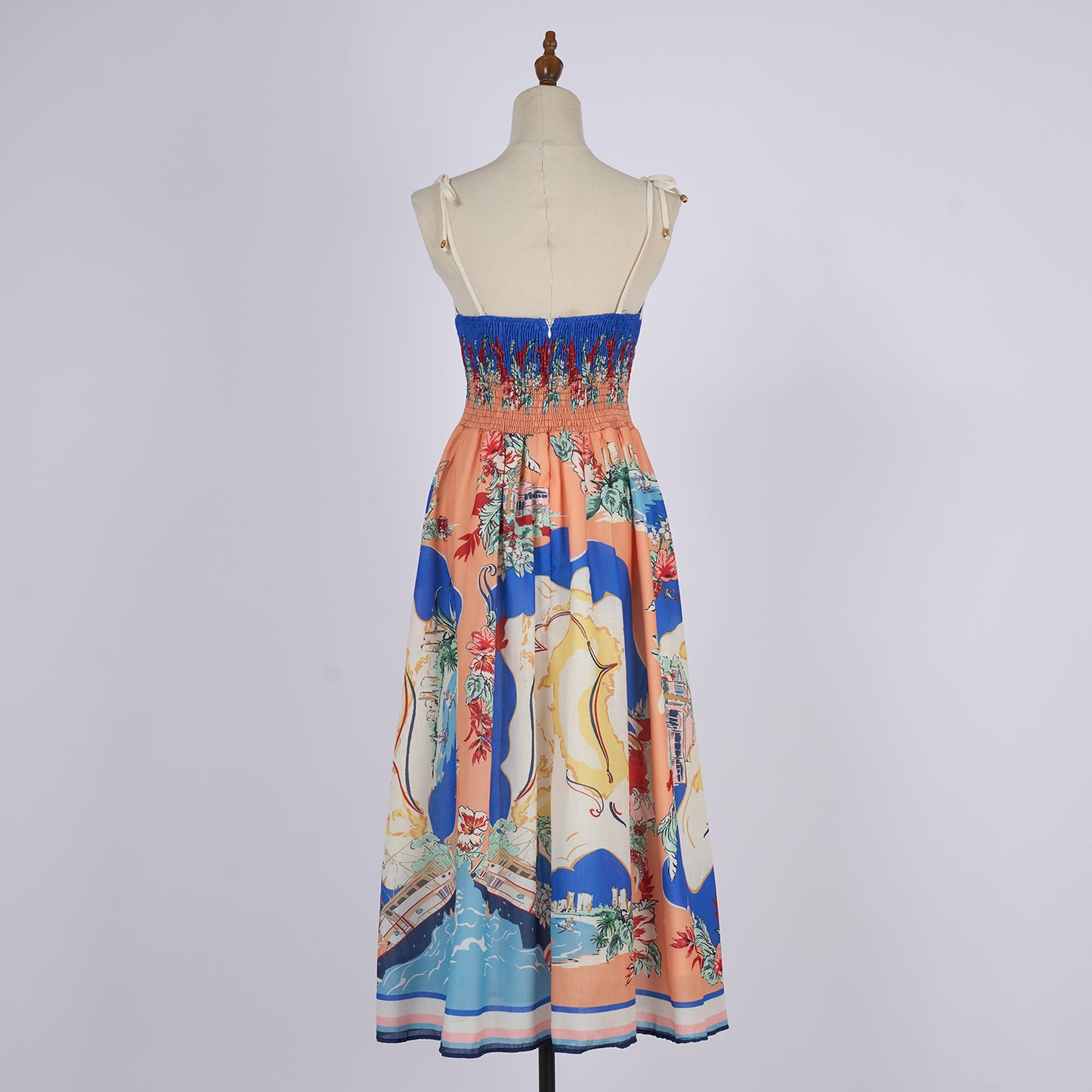 Linen Palm Tree Pattern Picnic Style Dress
