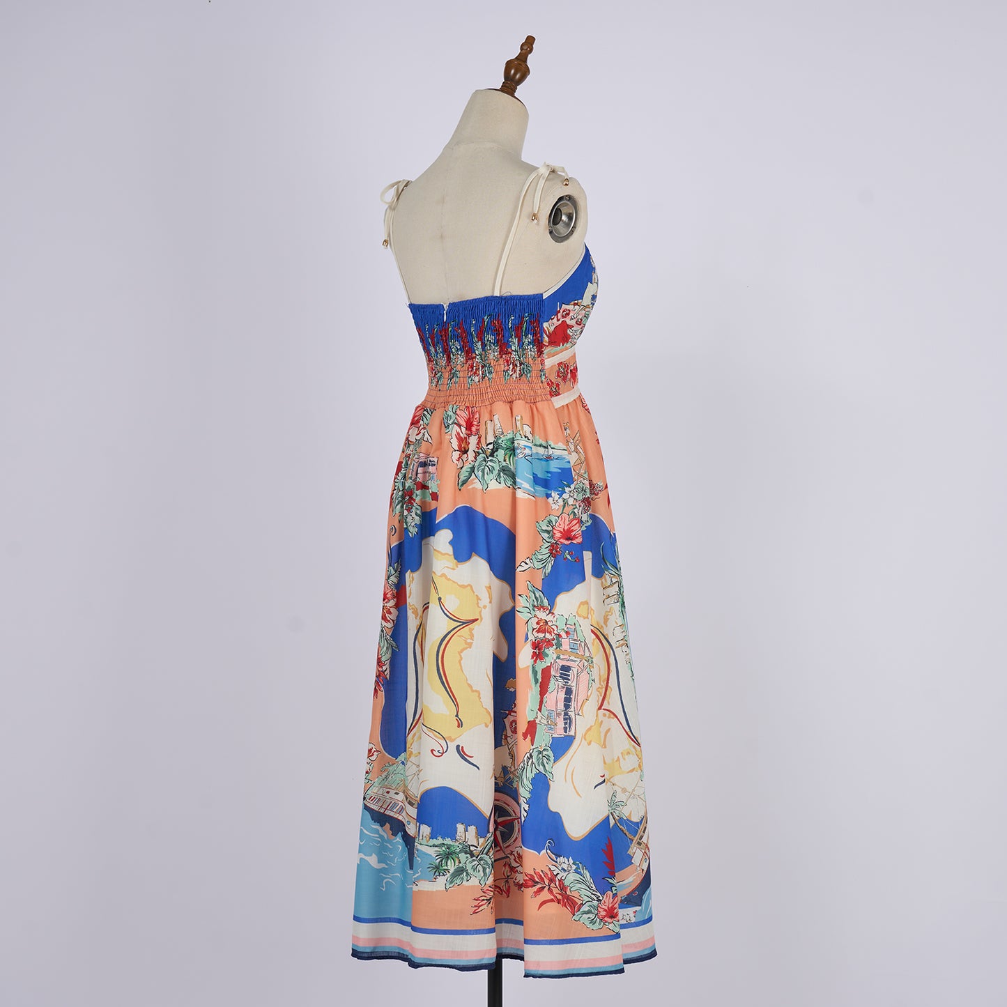 Linen Palm Tree Pattern Picnic Style Dress