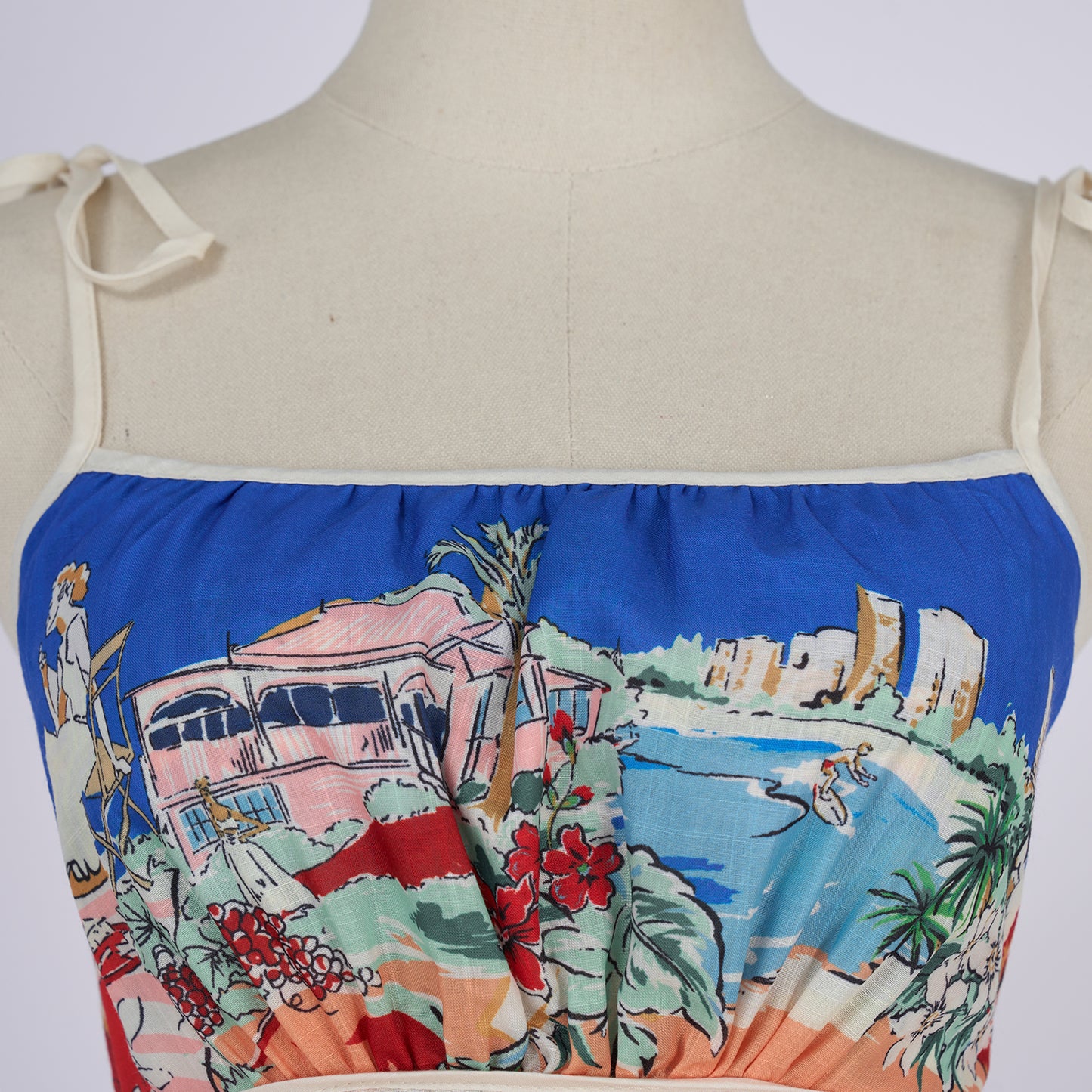 Linen Palm Tree Pattern Picnic Style Dress