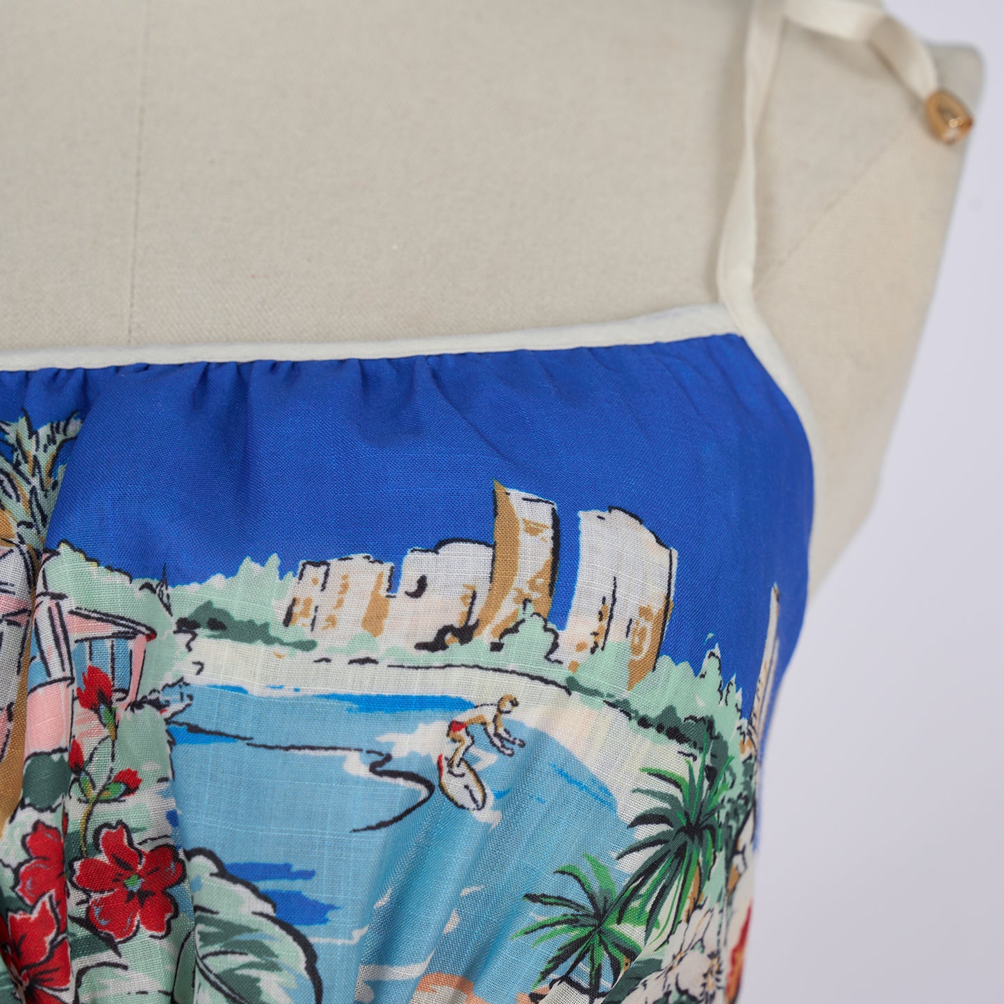 Linen Palm Tree Pattern Picnic Style Dress