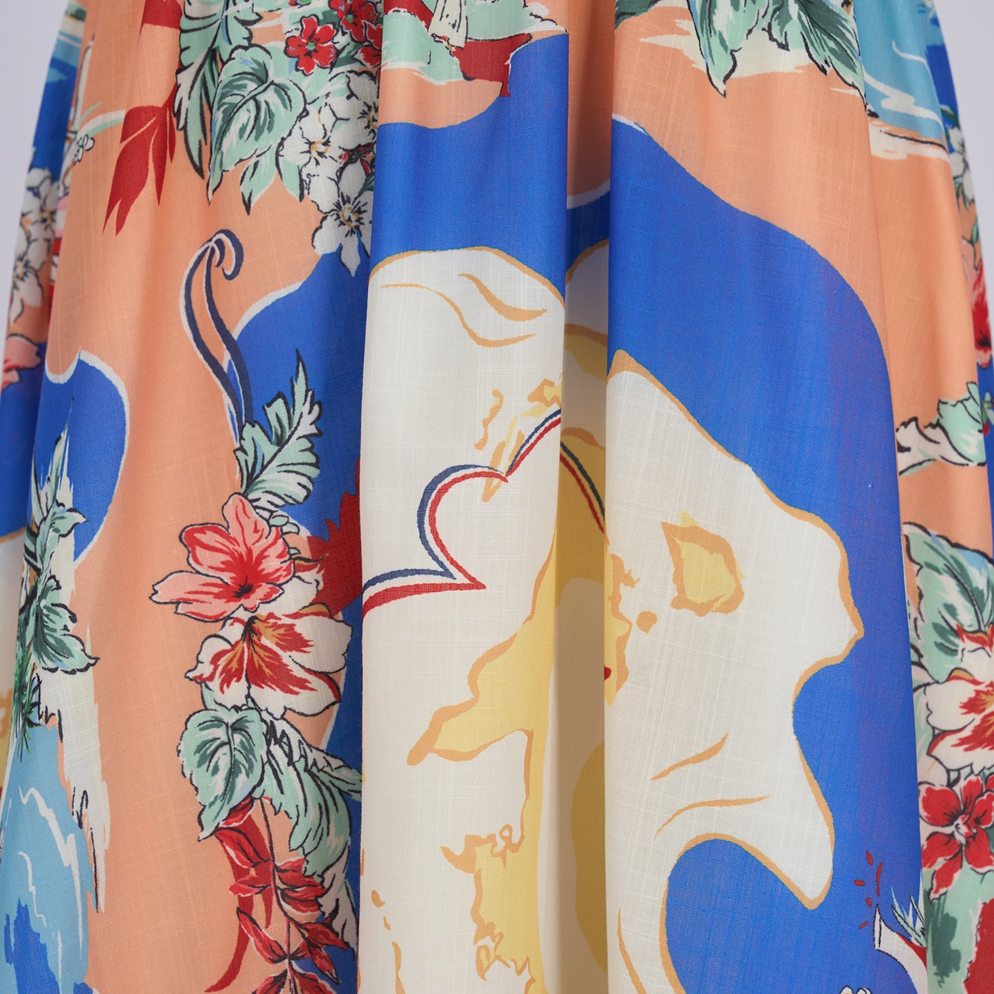 Linen Palm Tree Pattern Picnic Style Dress