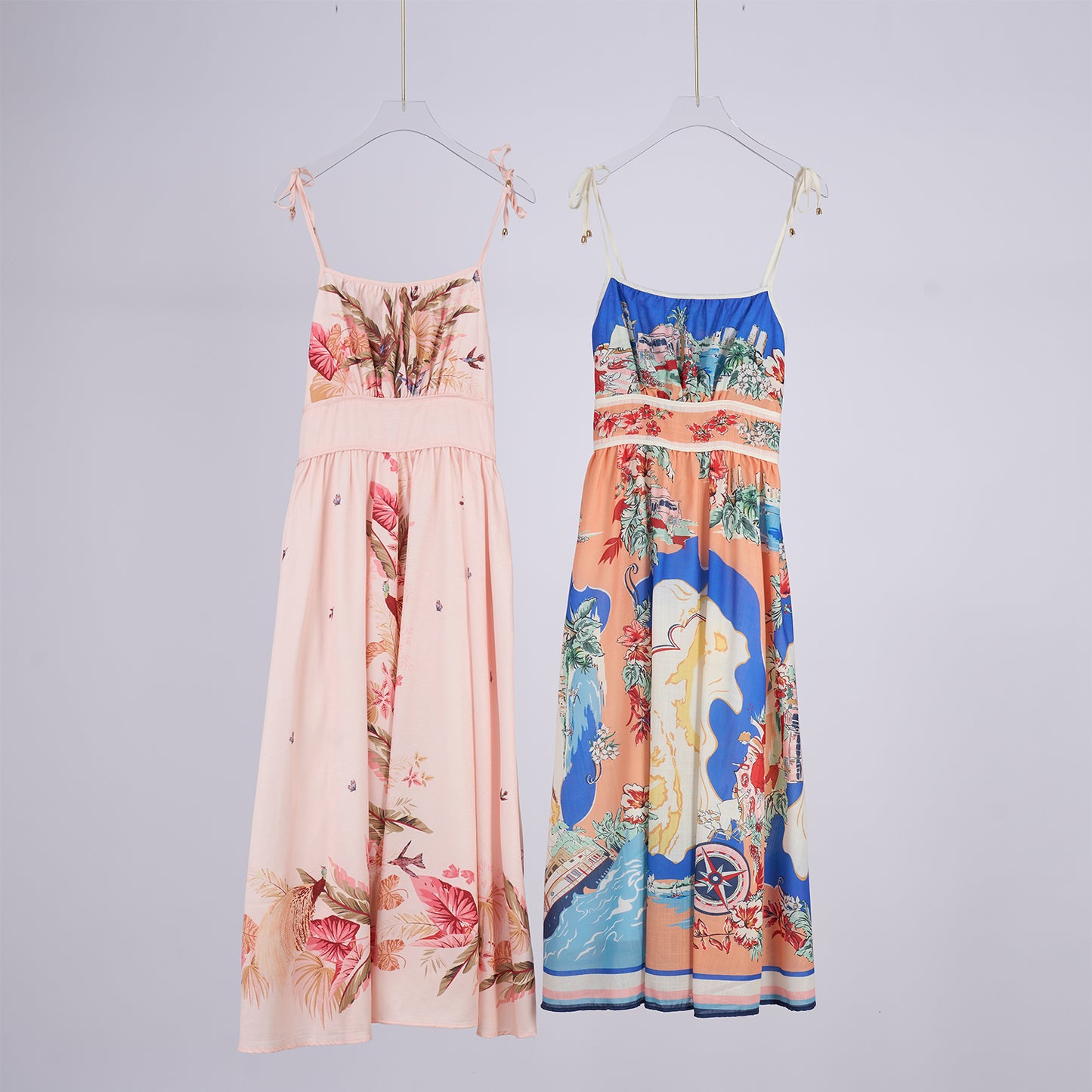 Linen Palm Tree Pattern Picnic Style Dress