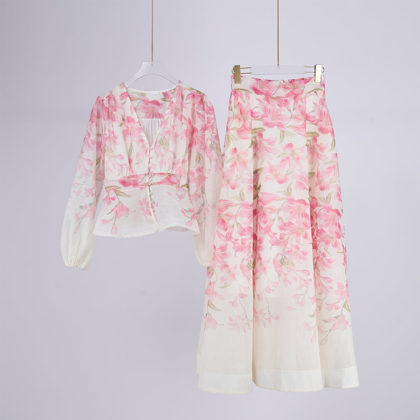 Long Sleeved Linen blend Shirt And Skirt Set