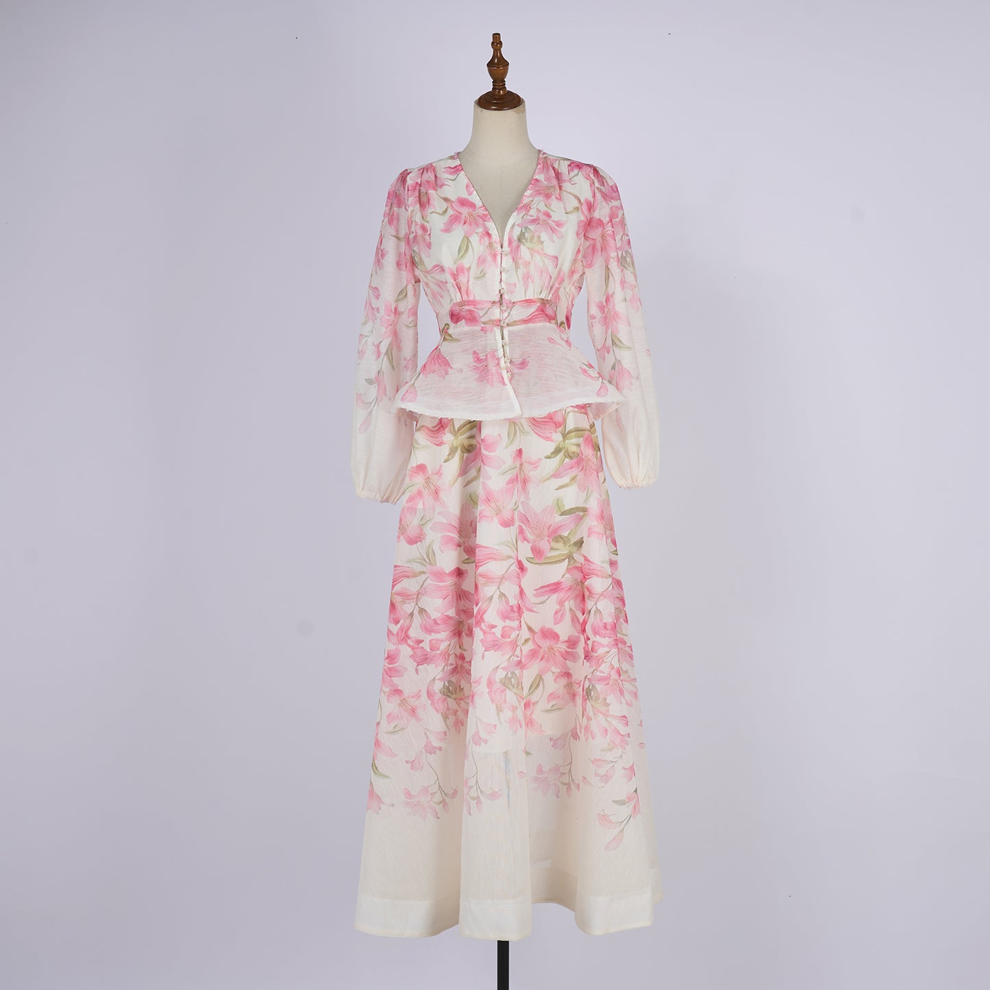Long Sleeved Linen blend Shirt And Skirt Set