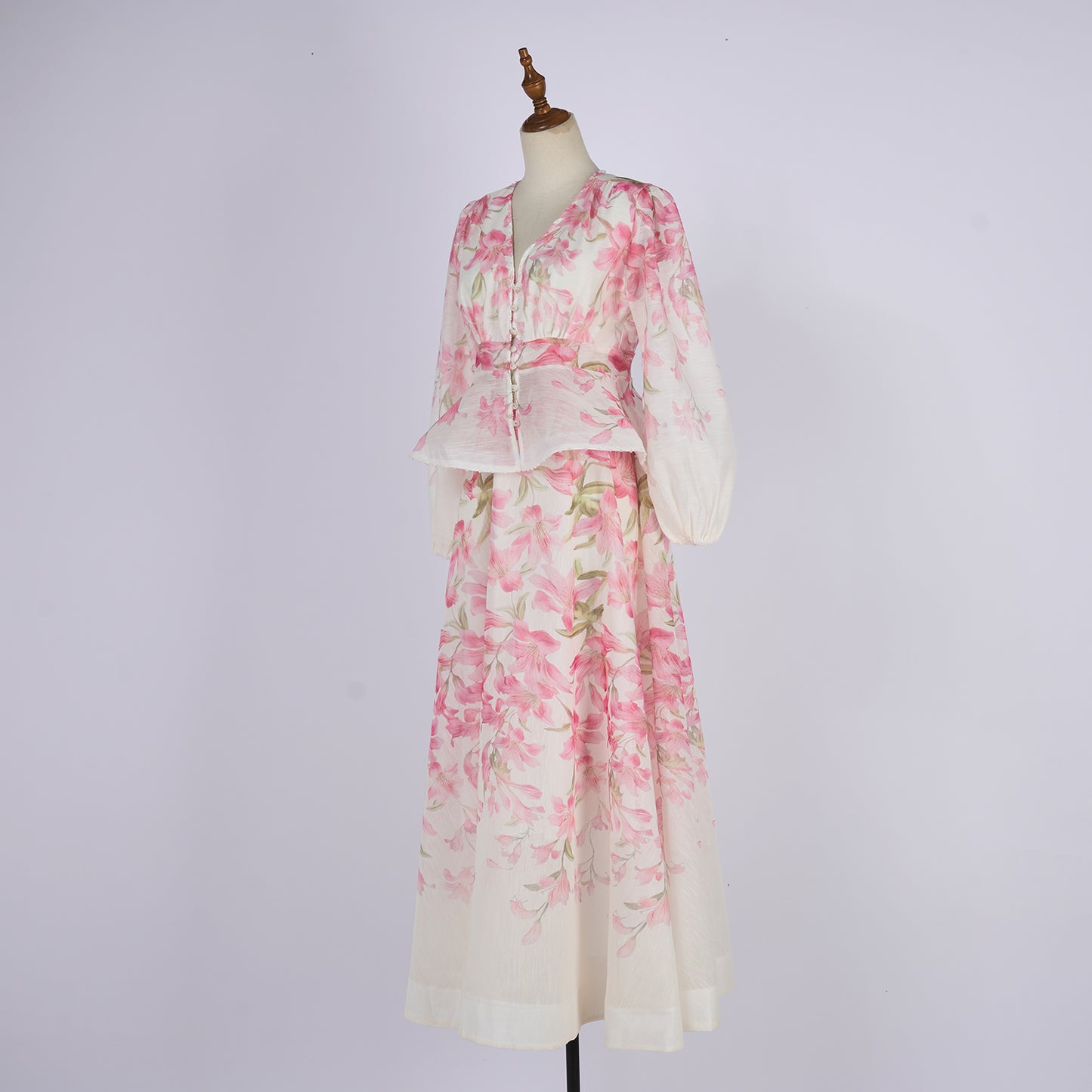 Long Sleeved Linen blend Shirt And Skirt Set