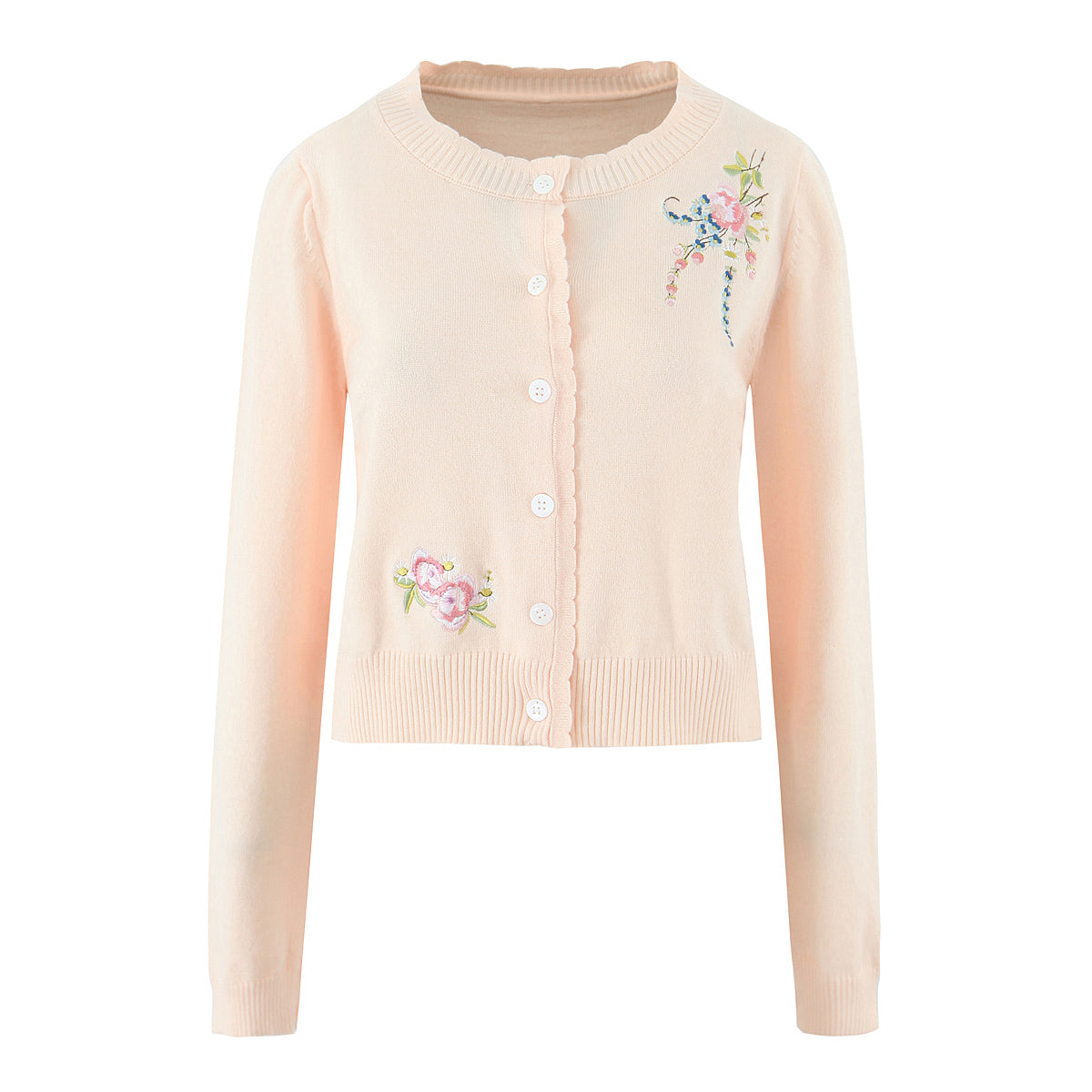 Soft Pink Floral Embroidered Cardigan