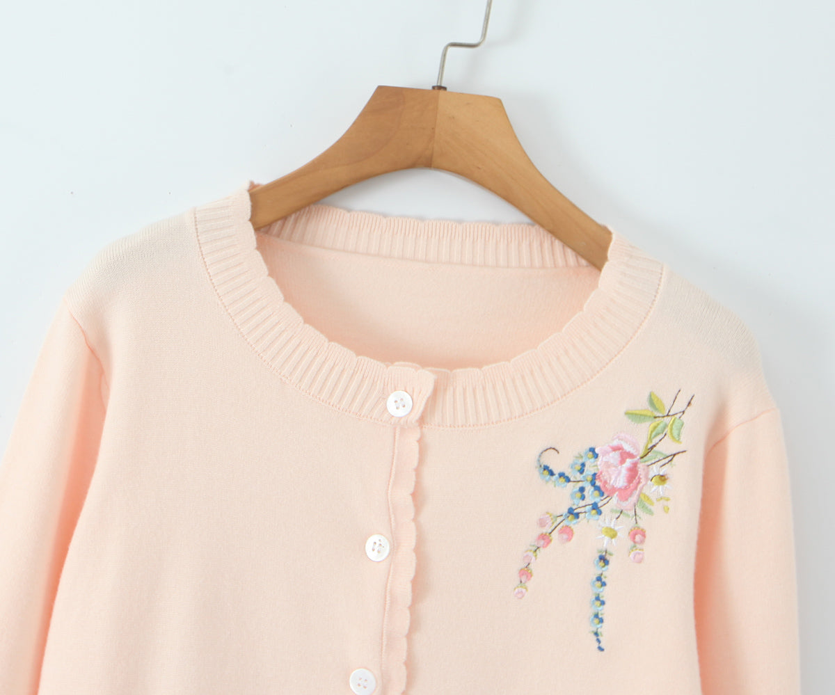 Soft Pink Floral Embroidered Cardigan