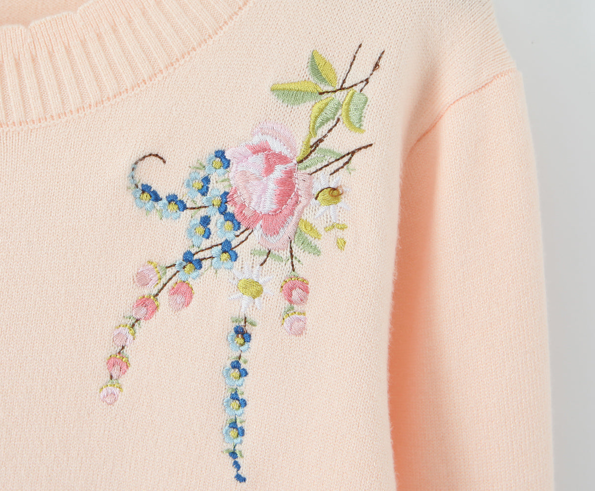 Soft Pink Floral Embroidered Cardigan