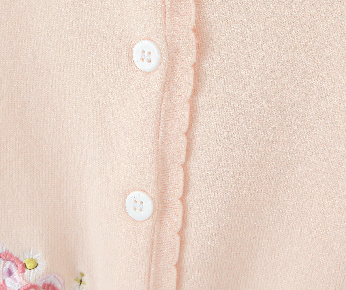 Soft Pink Floral Embroidered Cardigan