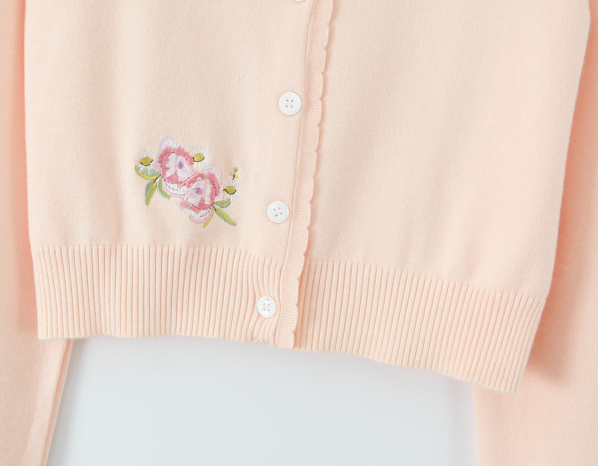 Soft Pink Floral Embroidered Cardigan