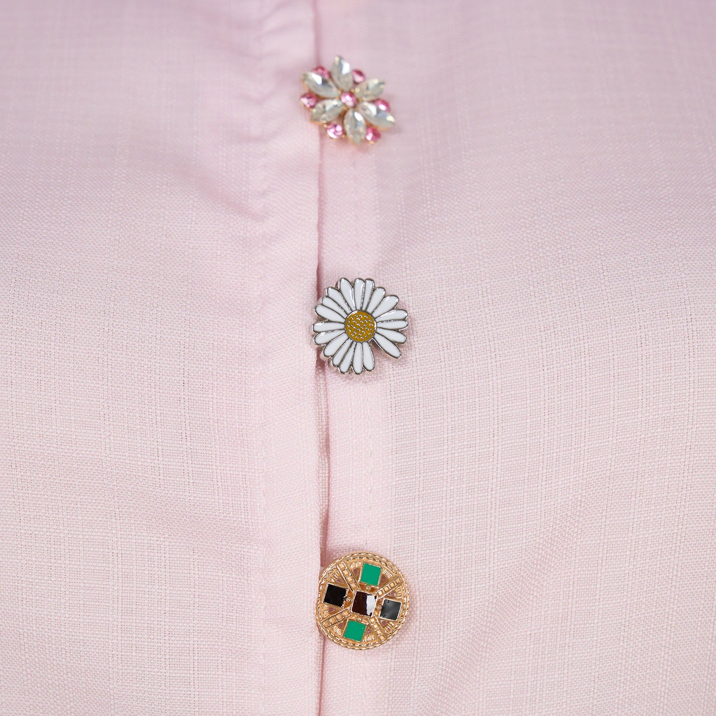 Printed Single Button Stand Up Collar A Line Long Dress