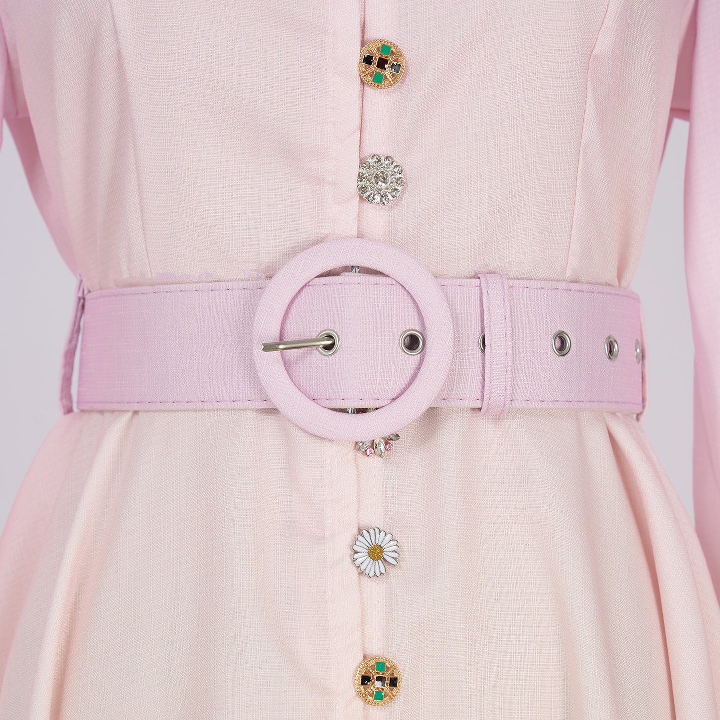 Printed Single Button Stand Up Collar A Line Long Dress