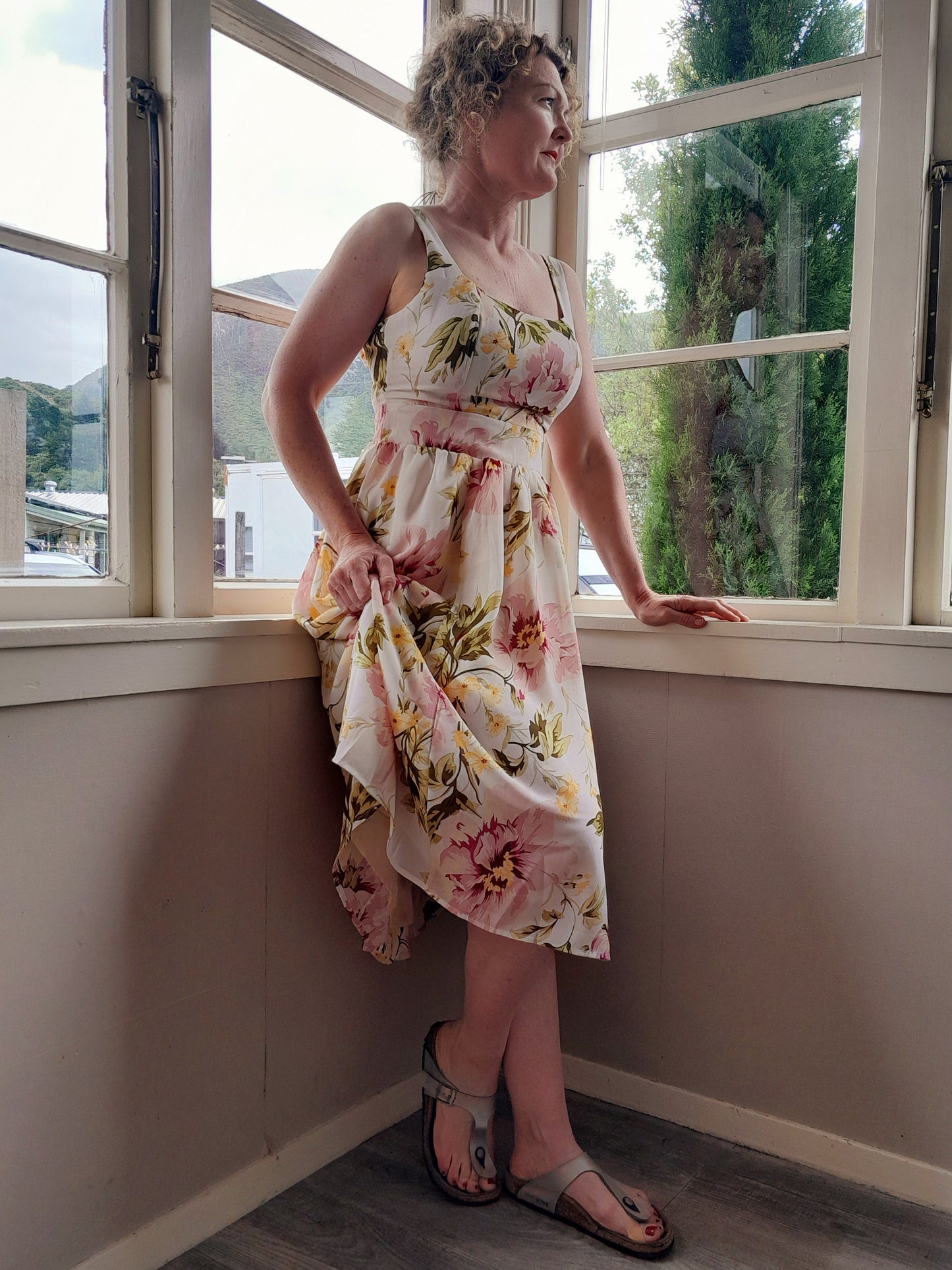 French Vintage Print Midi Dress