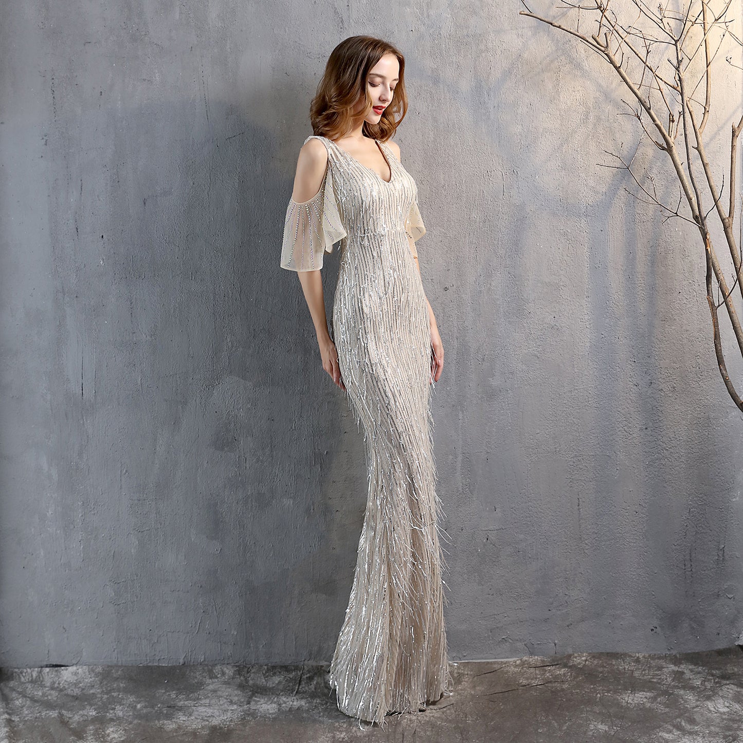 Sequin Tassel Fishtail Gown