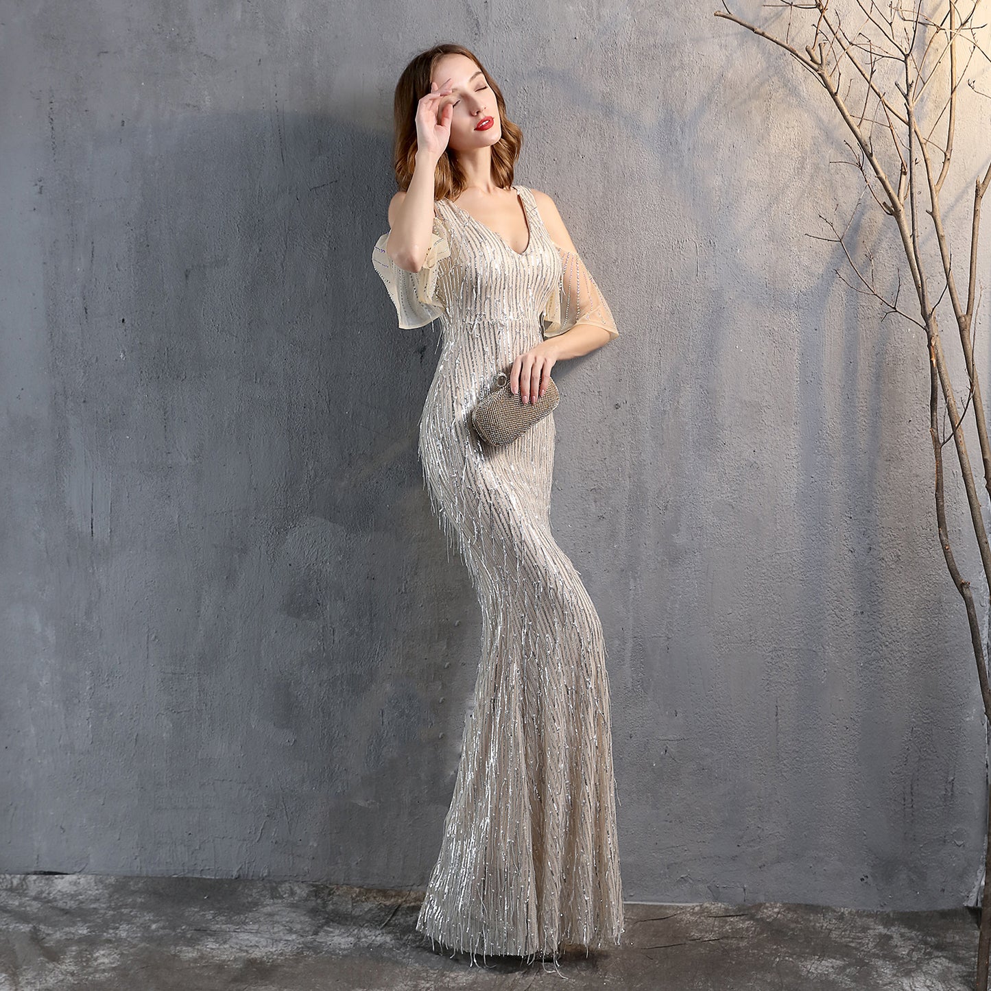 Sequin Tassel Fishtail Gown