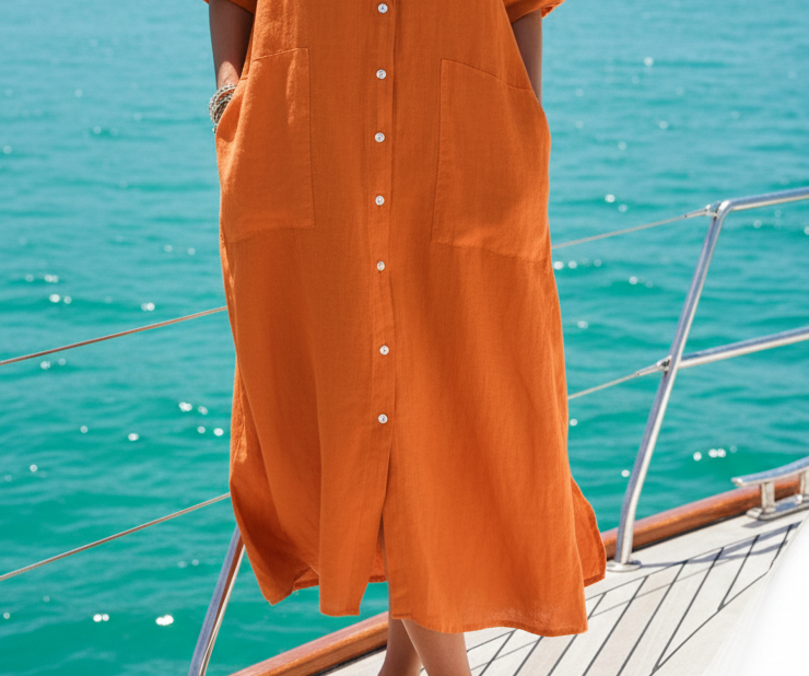 Casual Linen Button-Down Shirt Dress