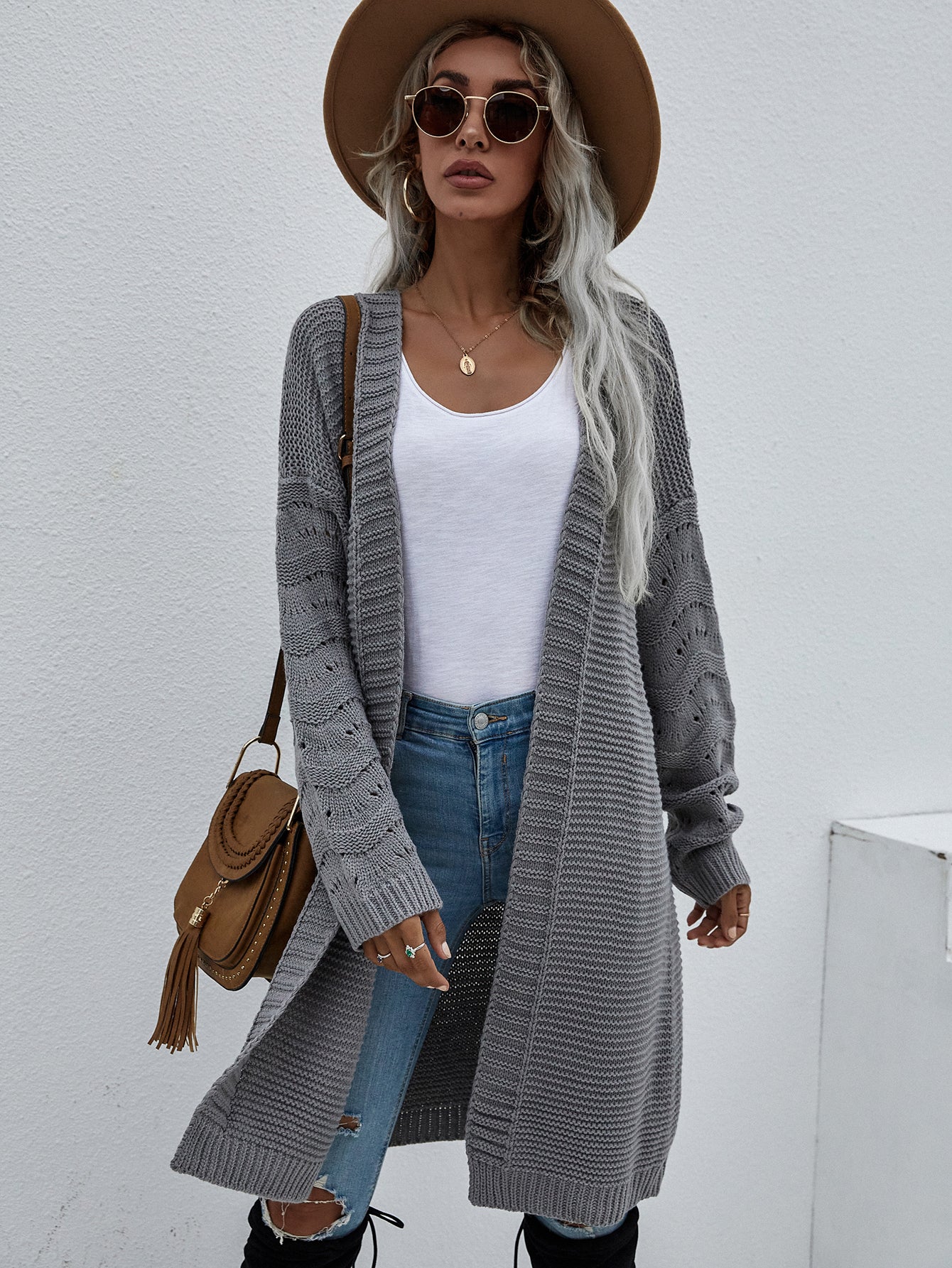 Long Knitted Open Sweater