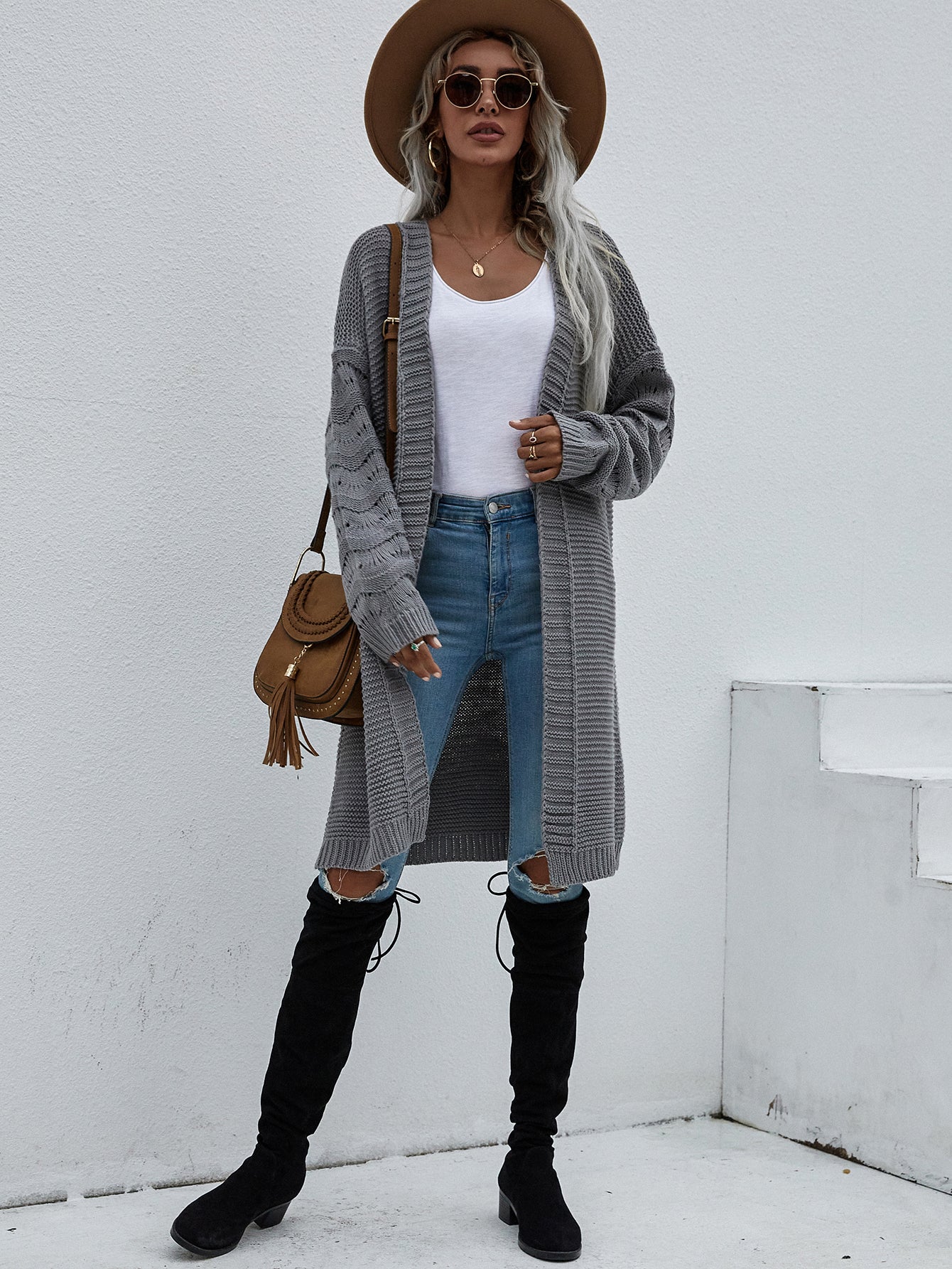 Long Knitted Open Sweater