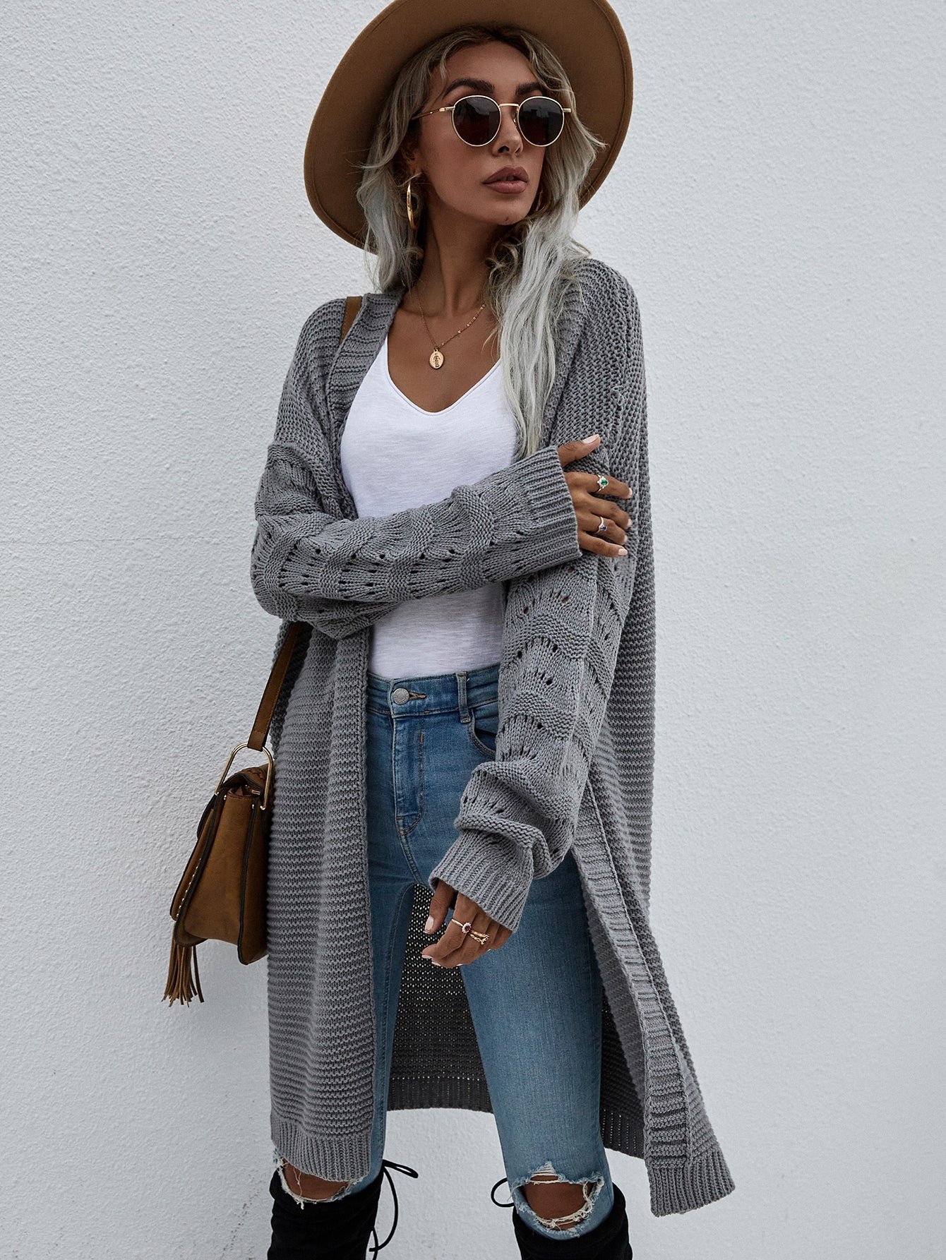 Long Knitted Open Sweater