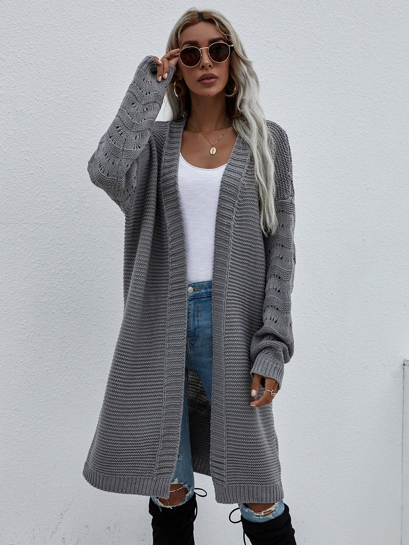 Long Knitted Open Sweater