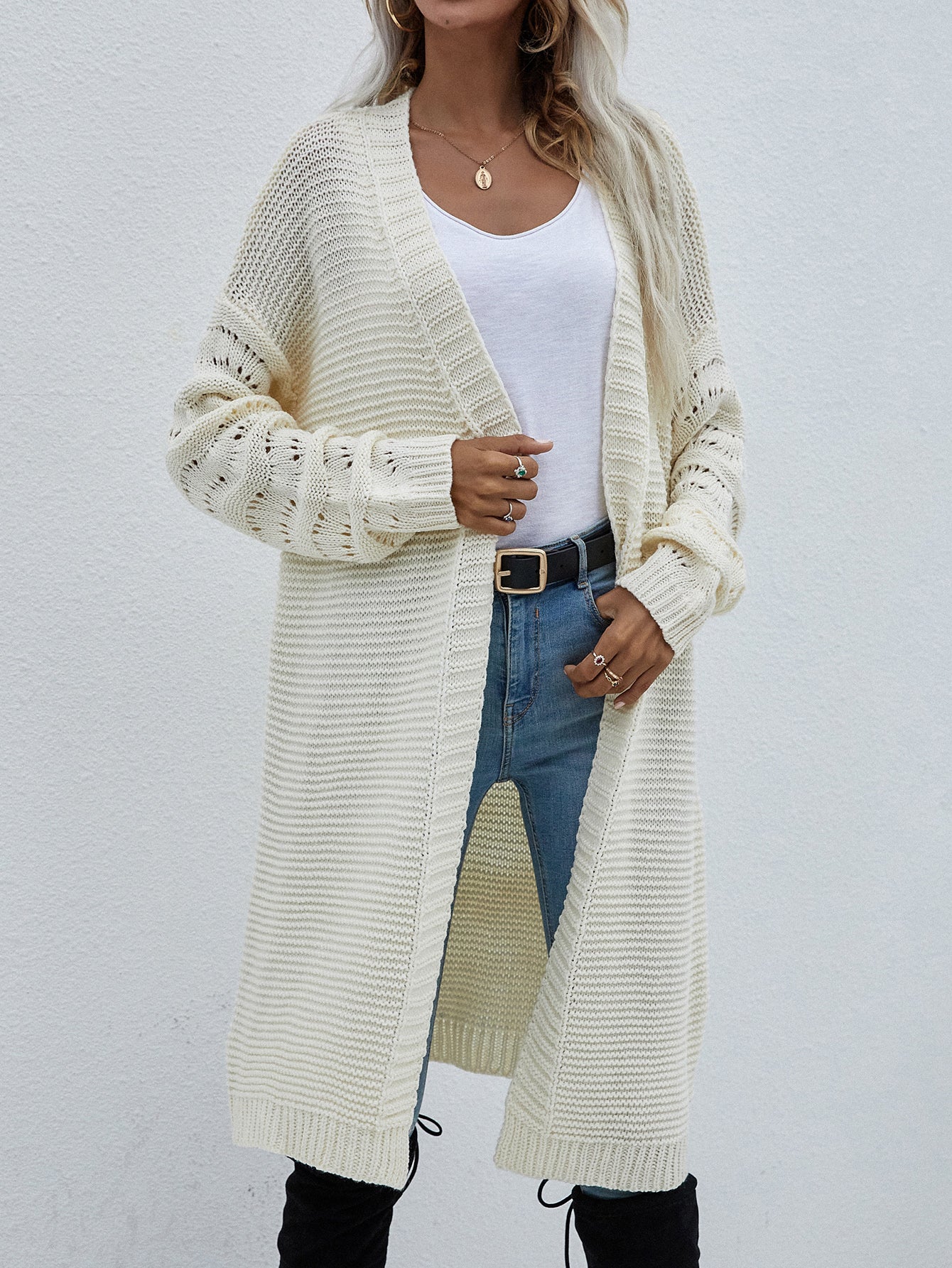 Long Knitted Open Sweater