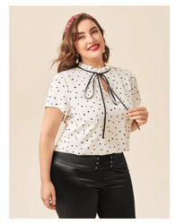 Polka Dot Hearts Tie-up Blouse