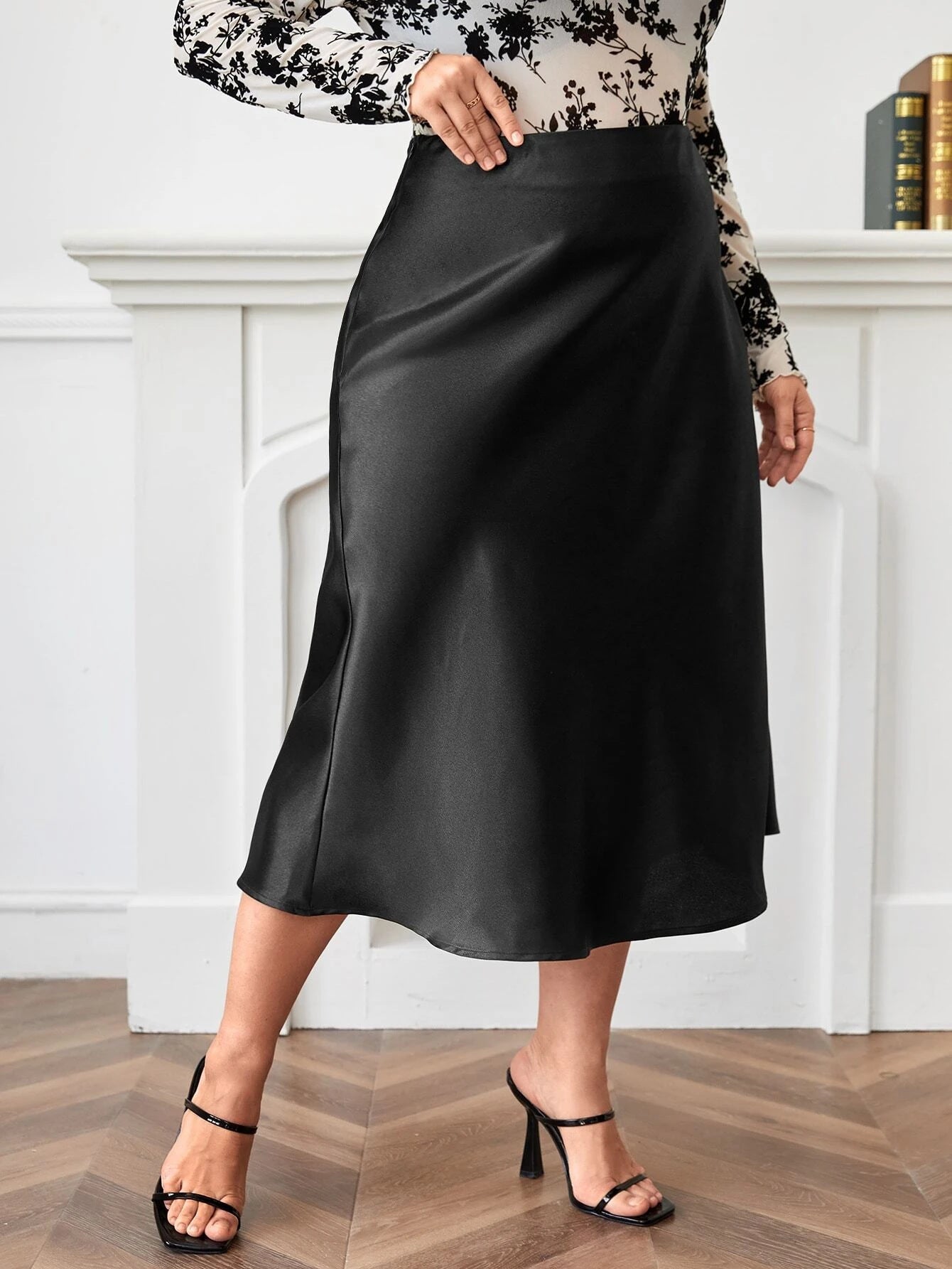 Black Satin A Line Skirt