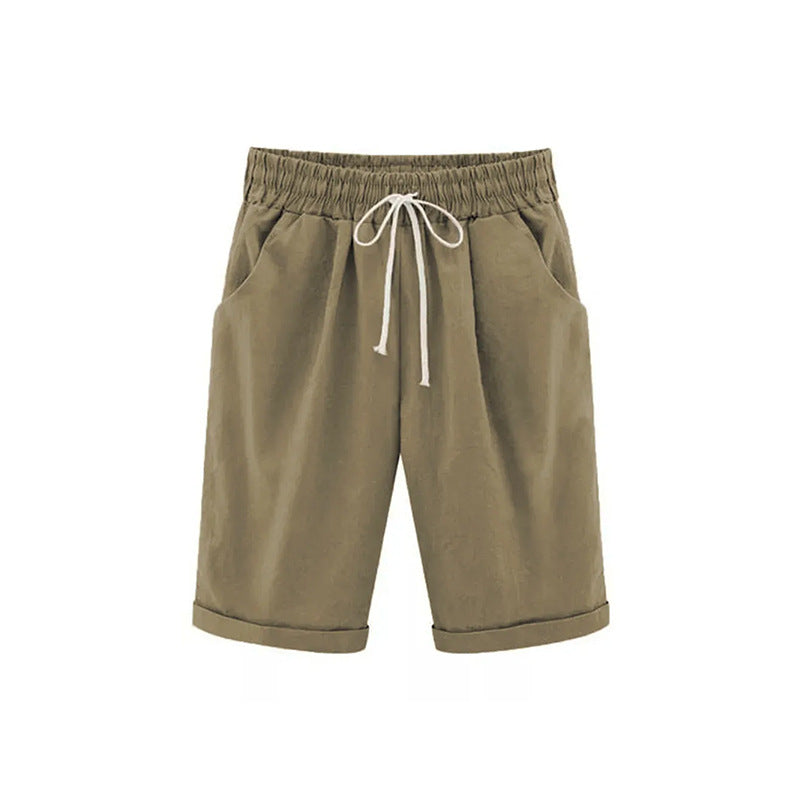 Cotton Elastic Waist Loose Boat Shorts