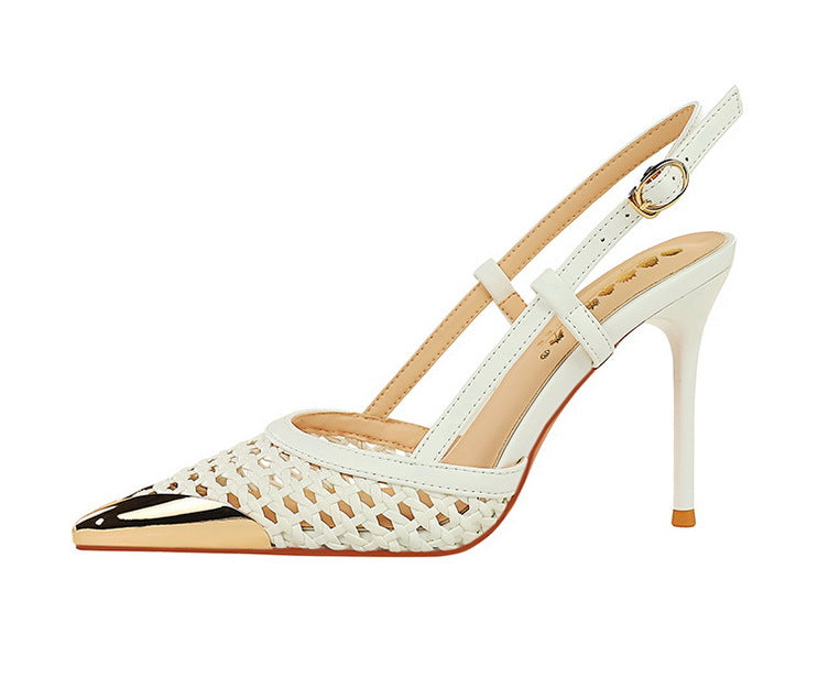 Woven Metal Pointed Toe Strap Stilettos