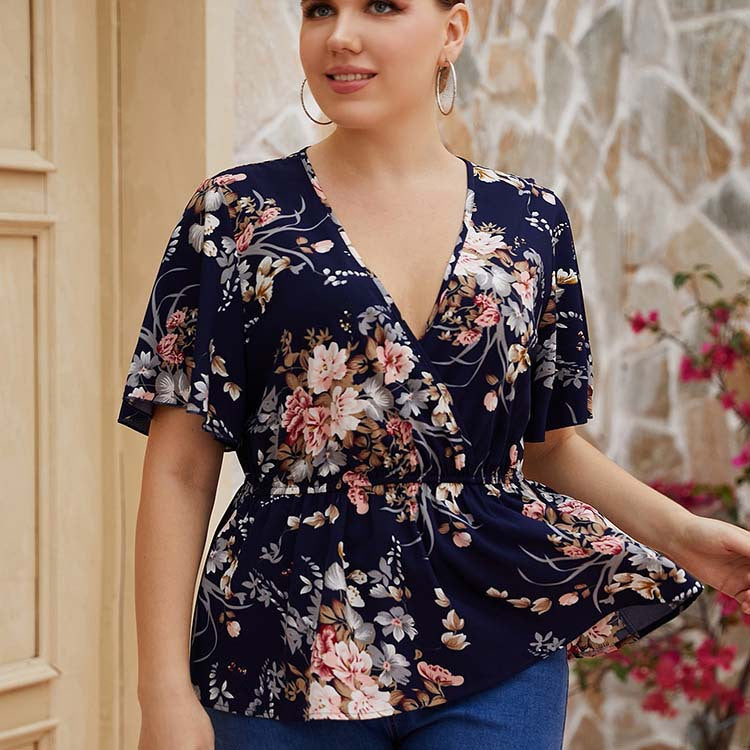 Navy Deep V Blouse
