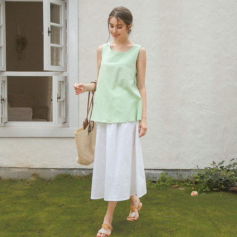 Breathable High Waist Linen Skirt