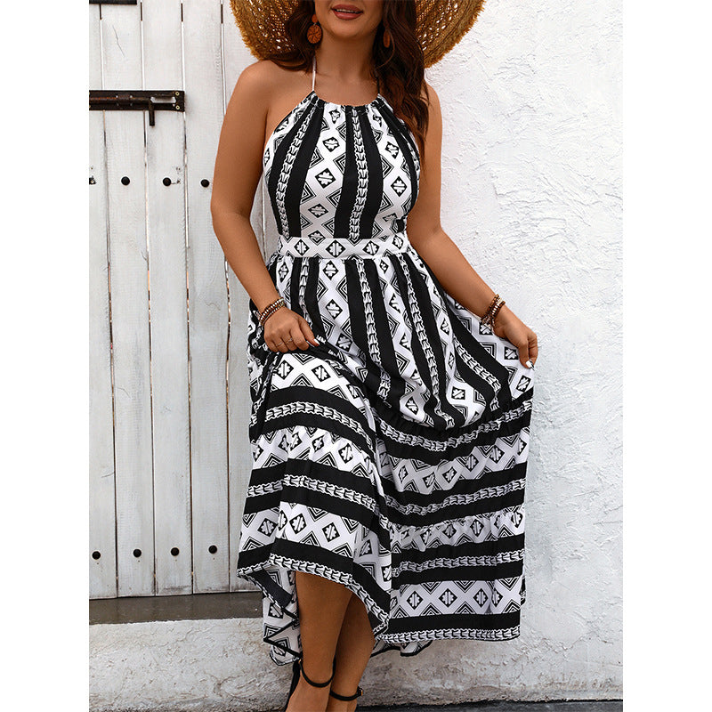 Halter Sleeveless Printed Backless Dress