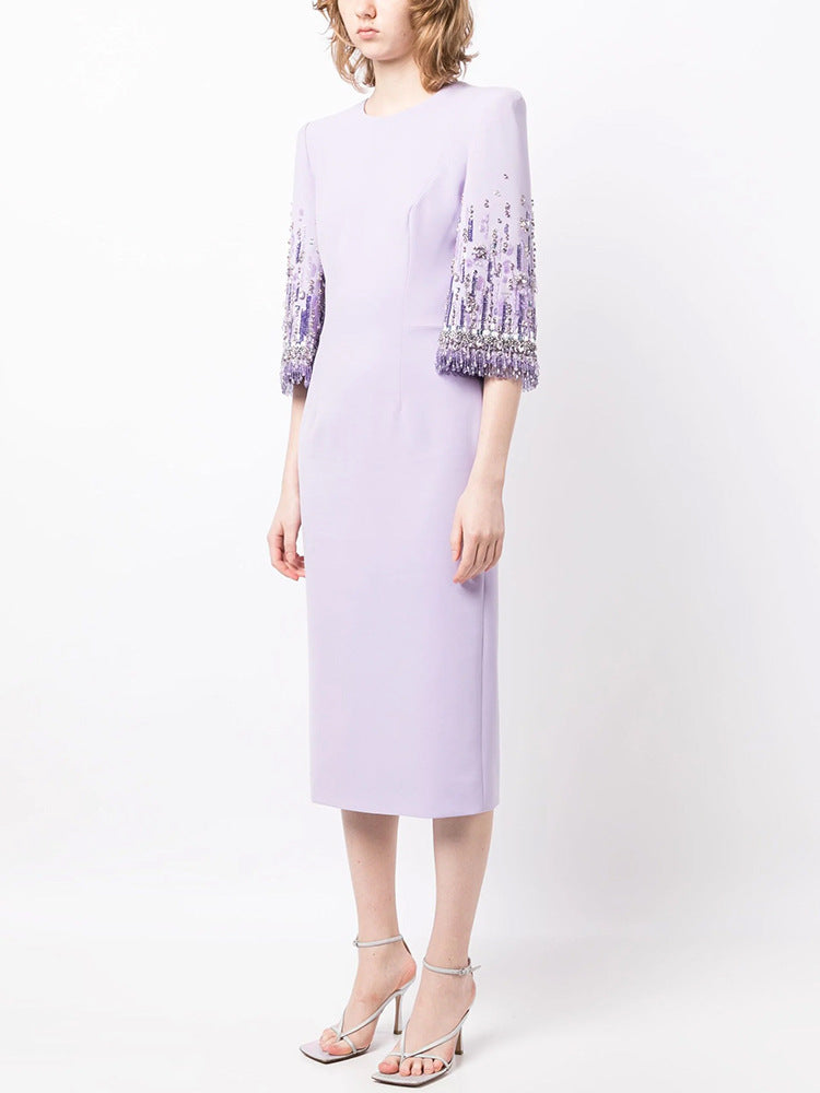 Bead Embedded Mid Length Dress