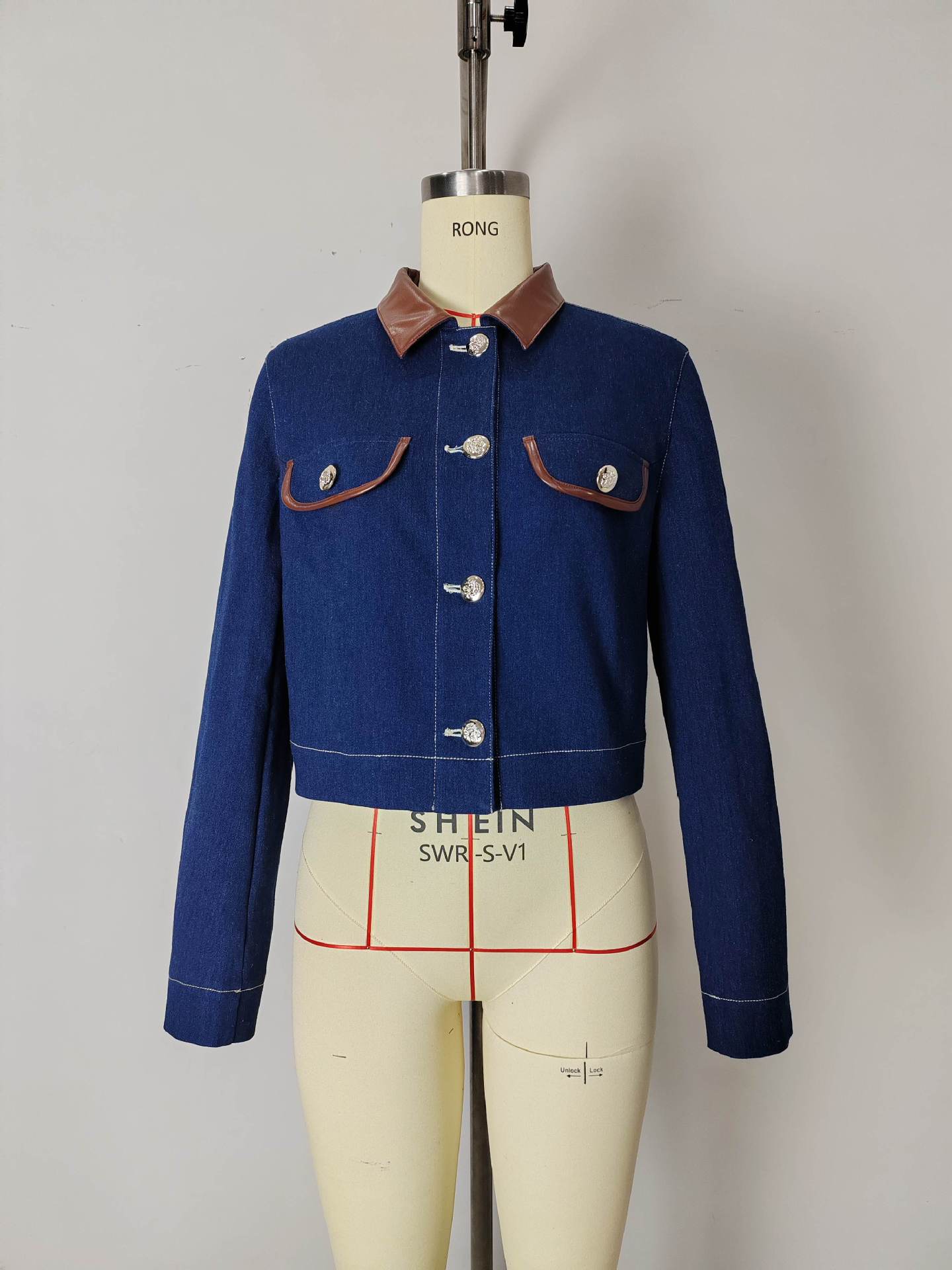 Button Embelishment with Leather Denim Jacket