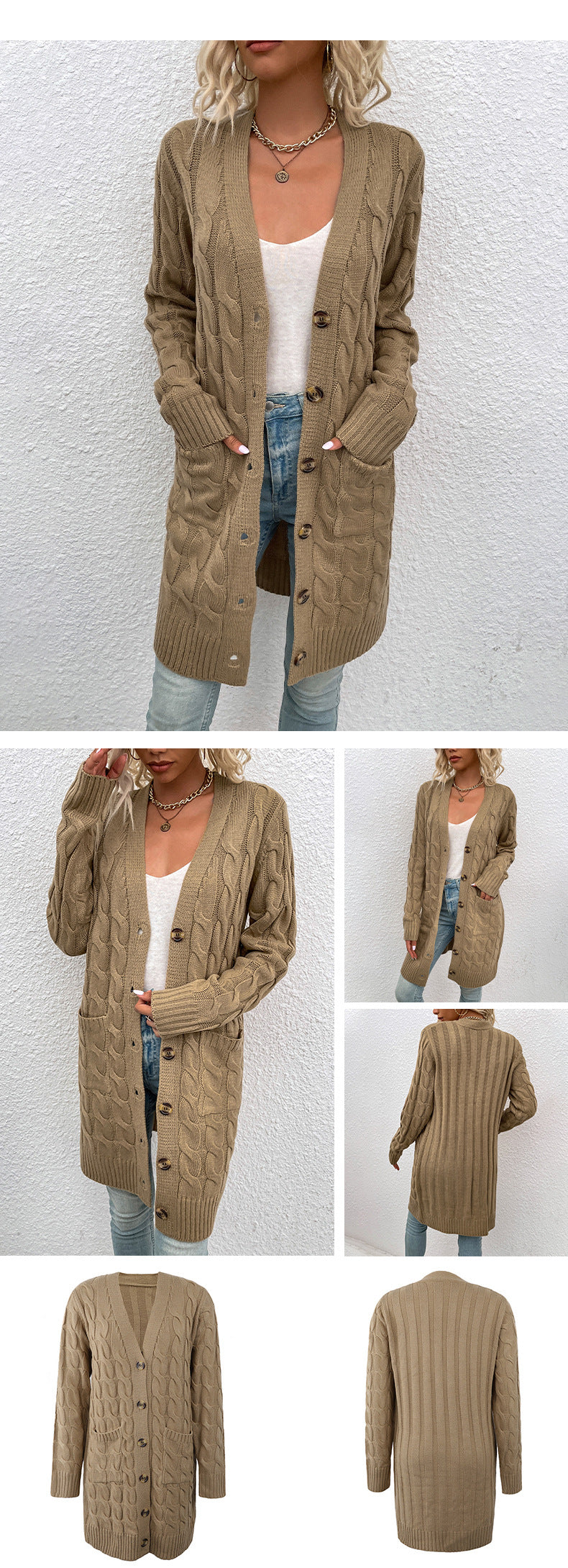Long Cable-Knit Cardigan