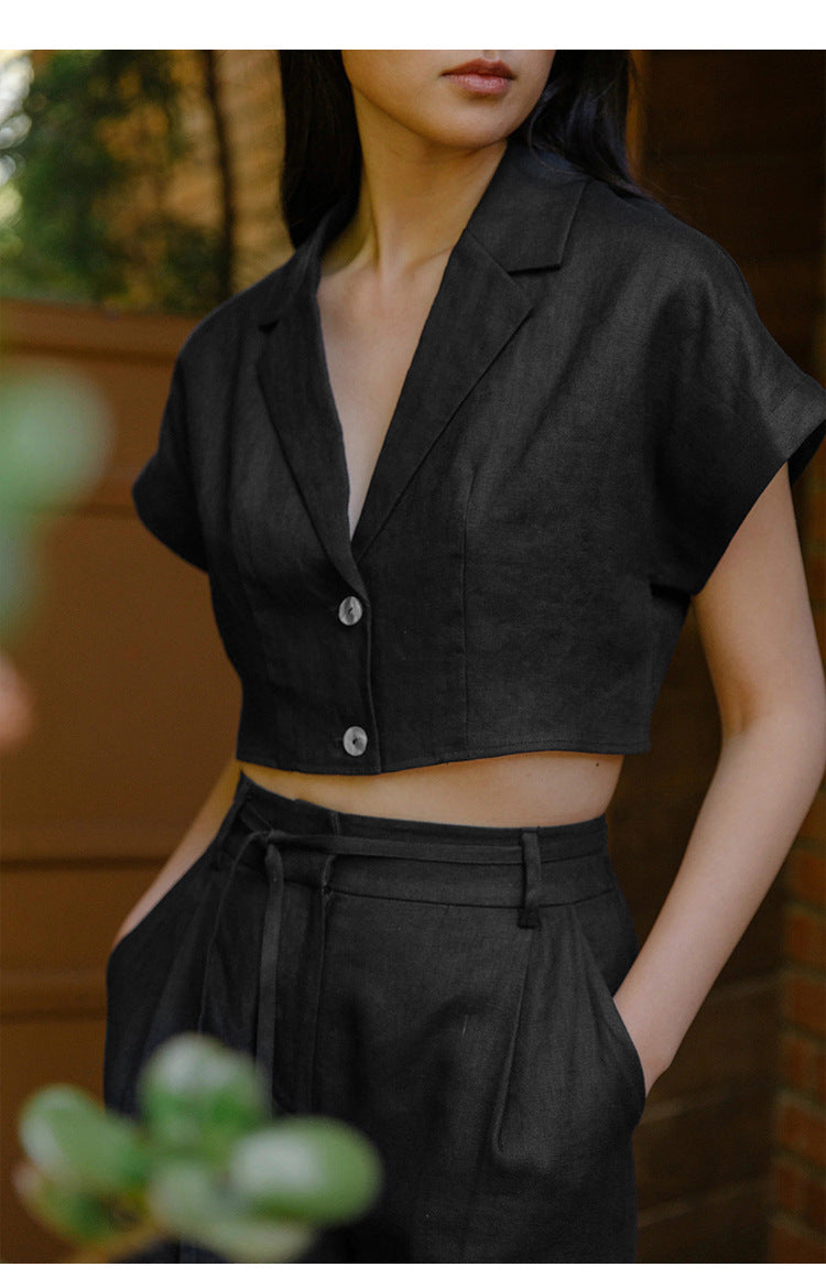 French Cotton Linen Cropped Shirt